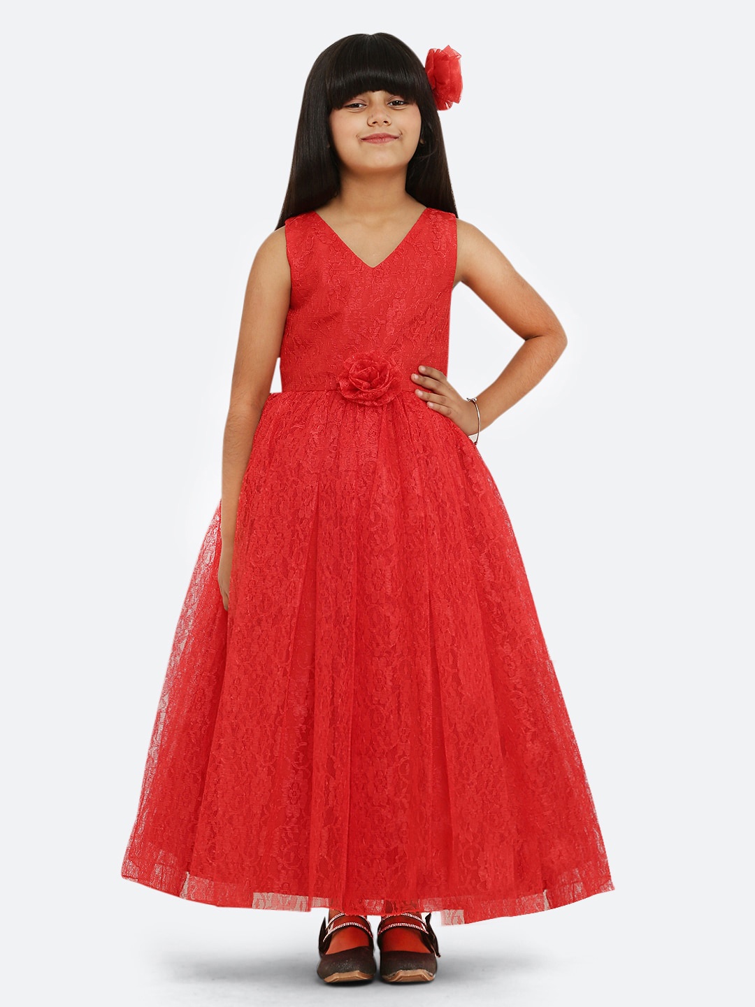 

Maybemine Girls Floral Satin Maxi Dress, Red