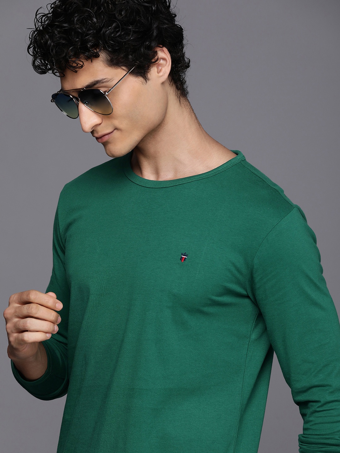

Louis Philippe Jeans Men Pure Cotton Slim Fit T-shirt, Green