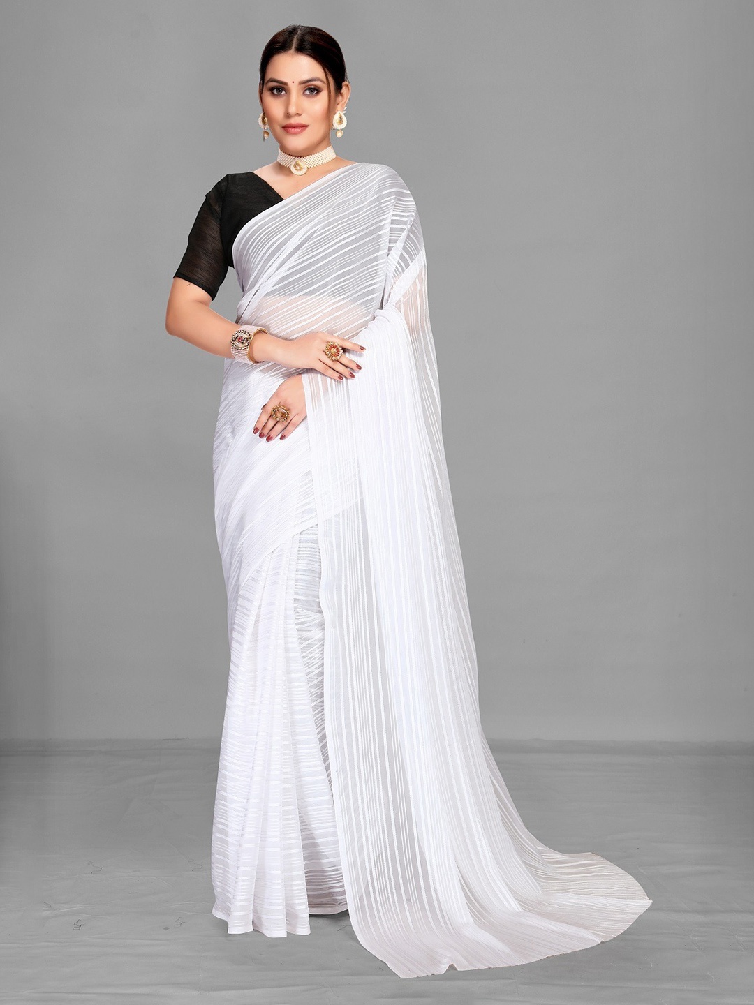 

Fashionuma Striped Saree, White