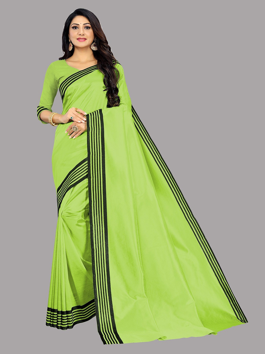 

Fashionuma Lime Striped Bordered Saree, Lime green