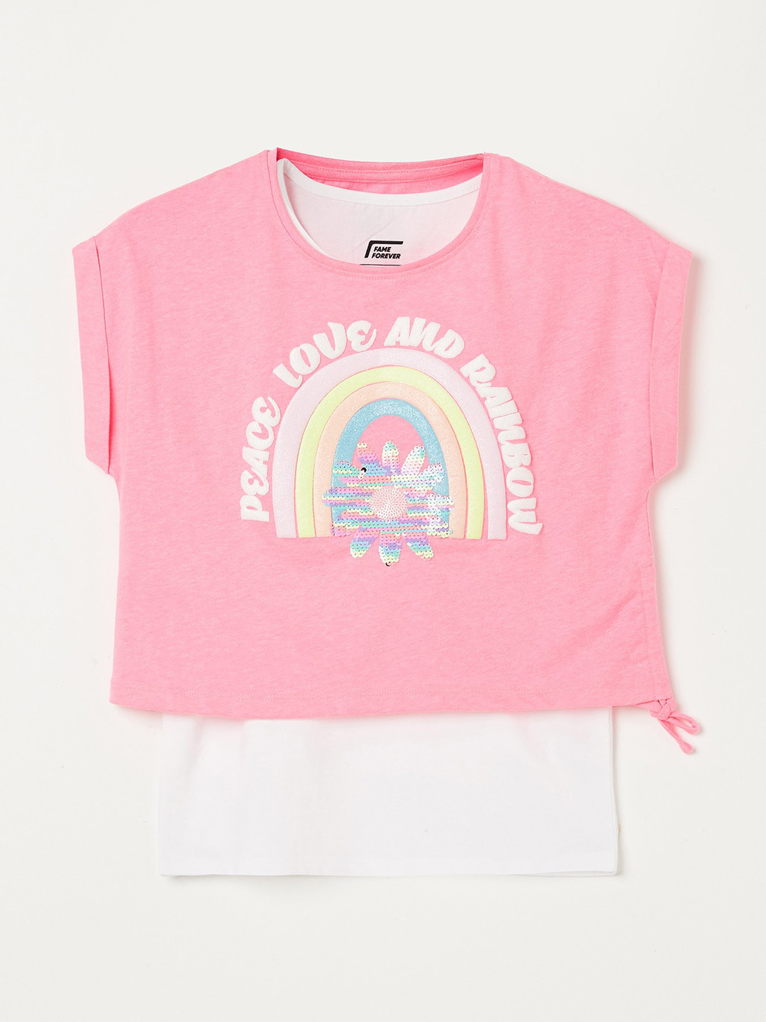 

Fame Forever by Lifestyle Girls Printed Extended Sleeves T-shirt, Pink