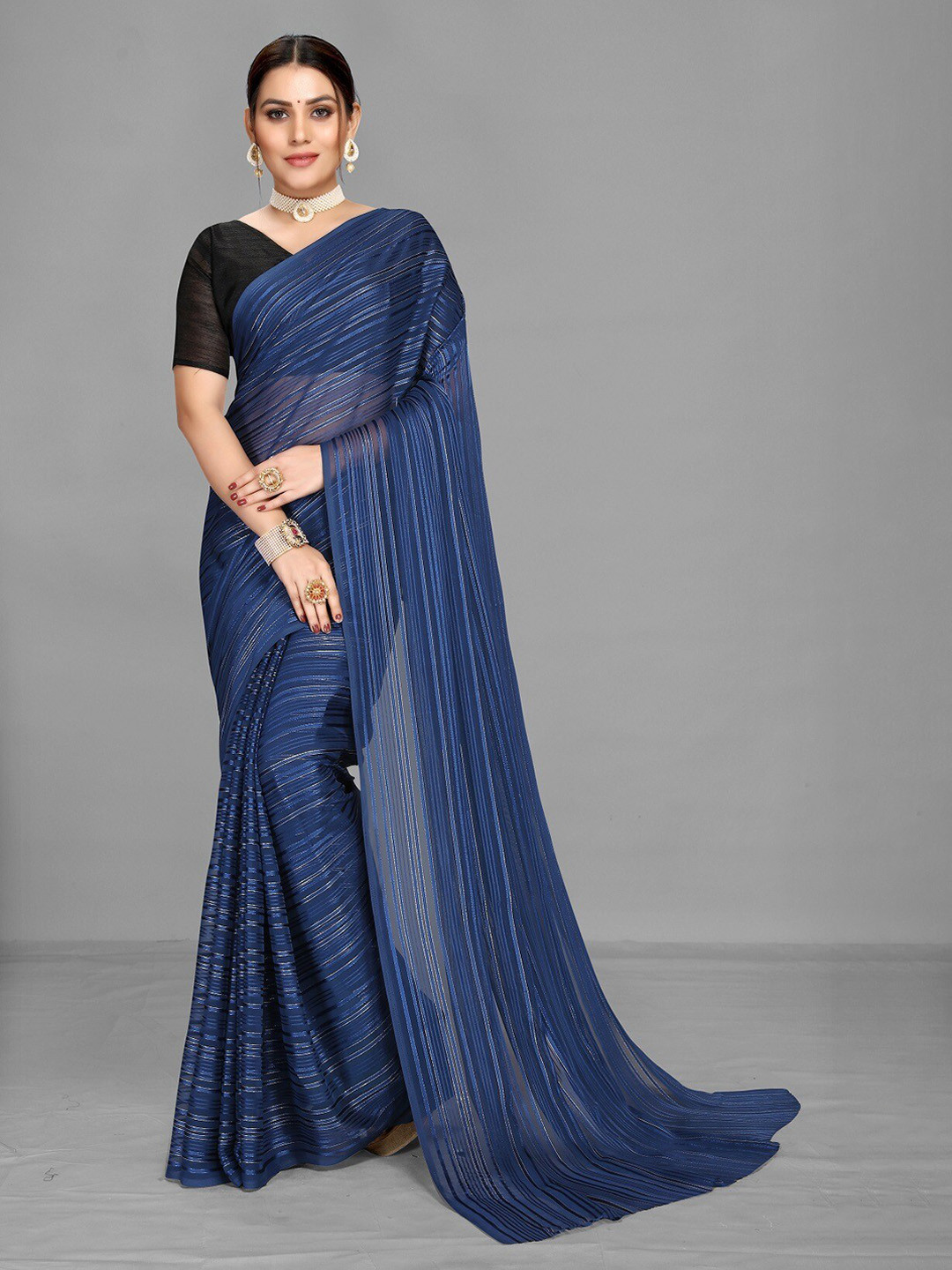 

Fashion Basket Striped Saree, Blue