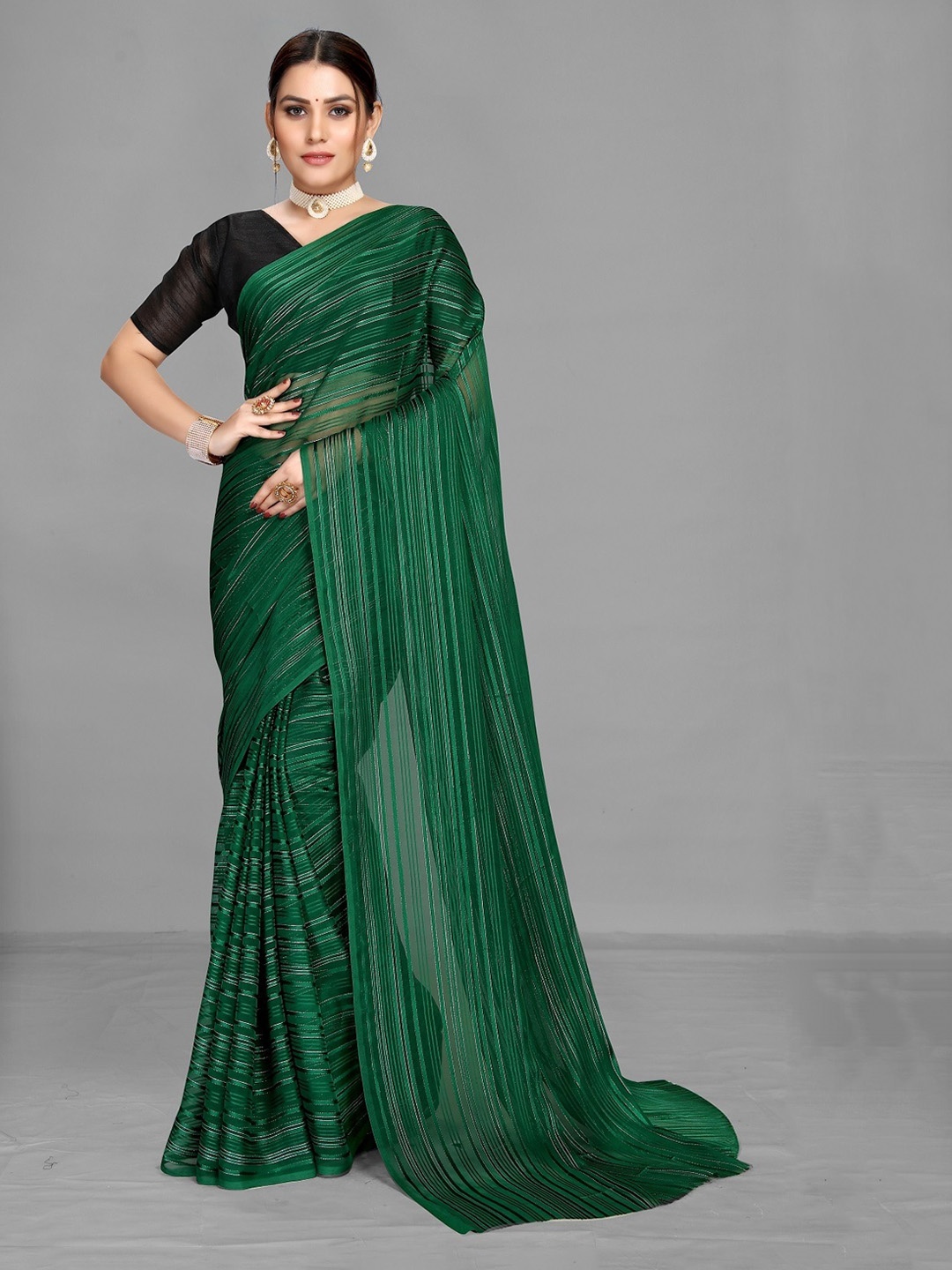 

Fashion Basket Striped Saree, Green