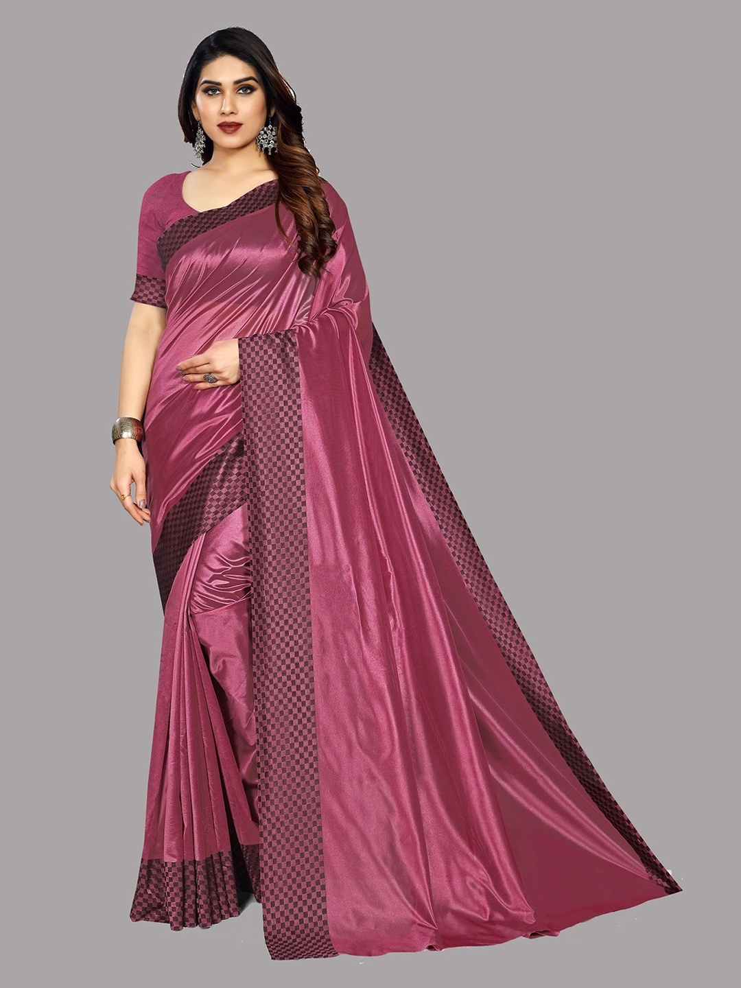 

Fashion Basket Checked Border Saree With Blouse Piece, Magenta