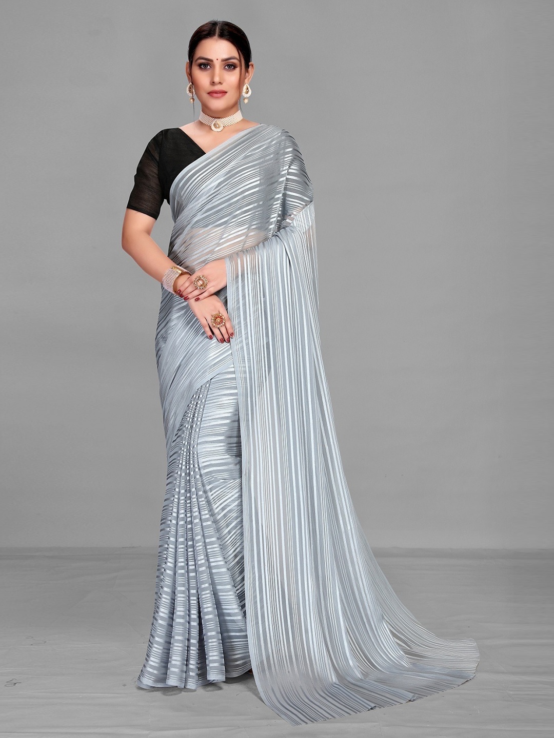 

Fashion Basket Striped Saree, Grey
