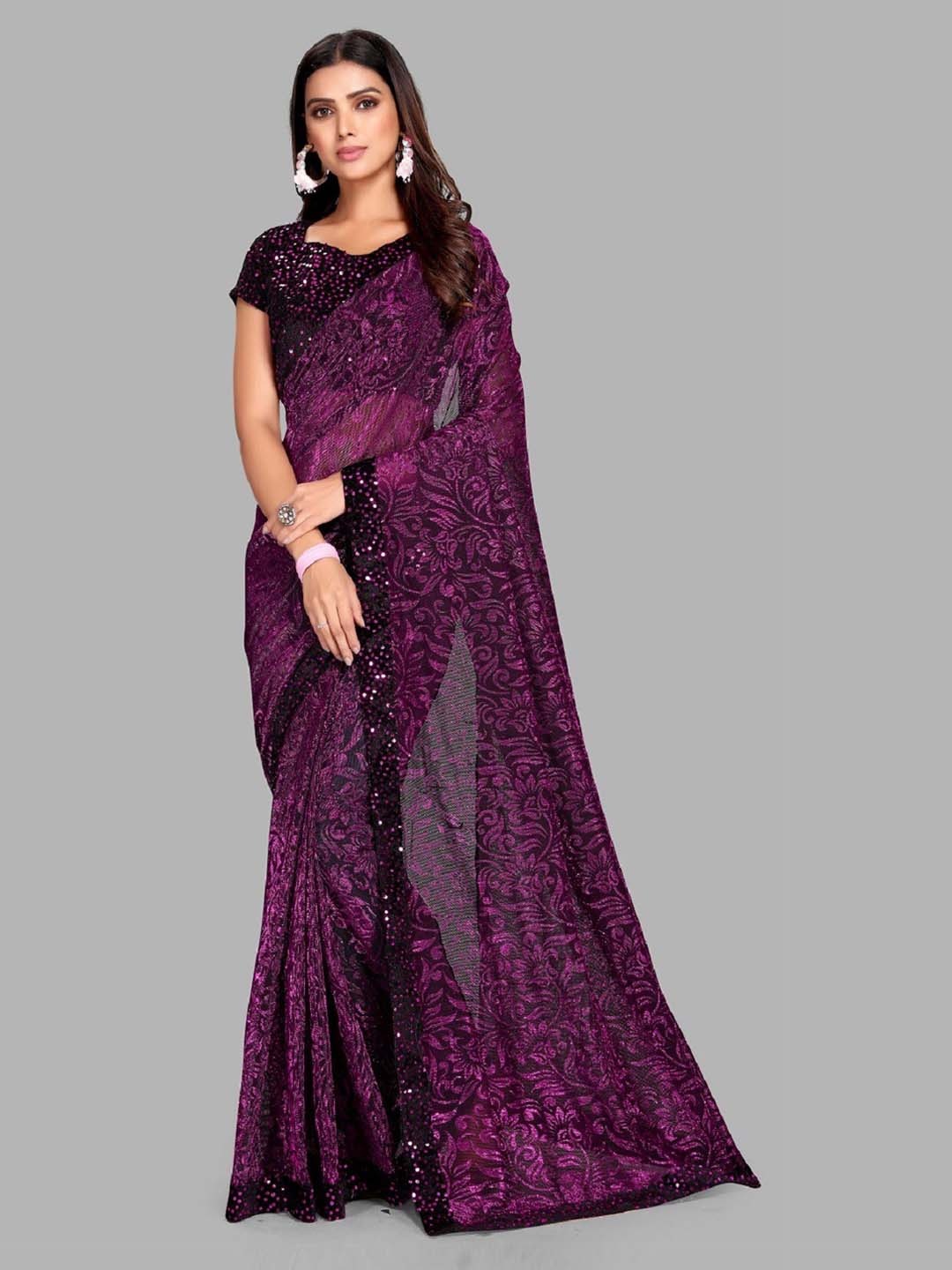 

Fashion Basket Floral Sequinned Saree, Purple