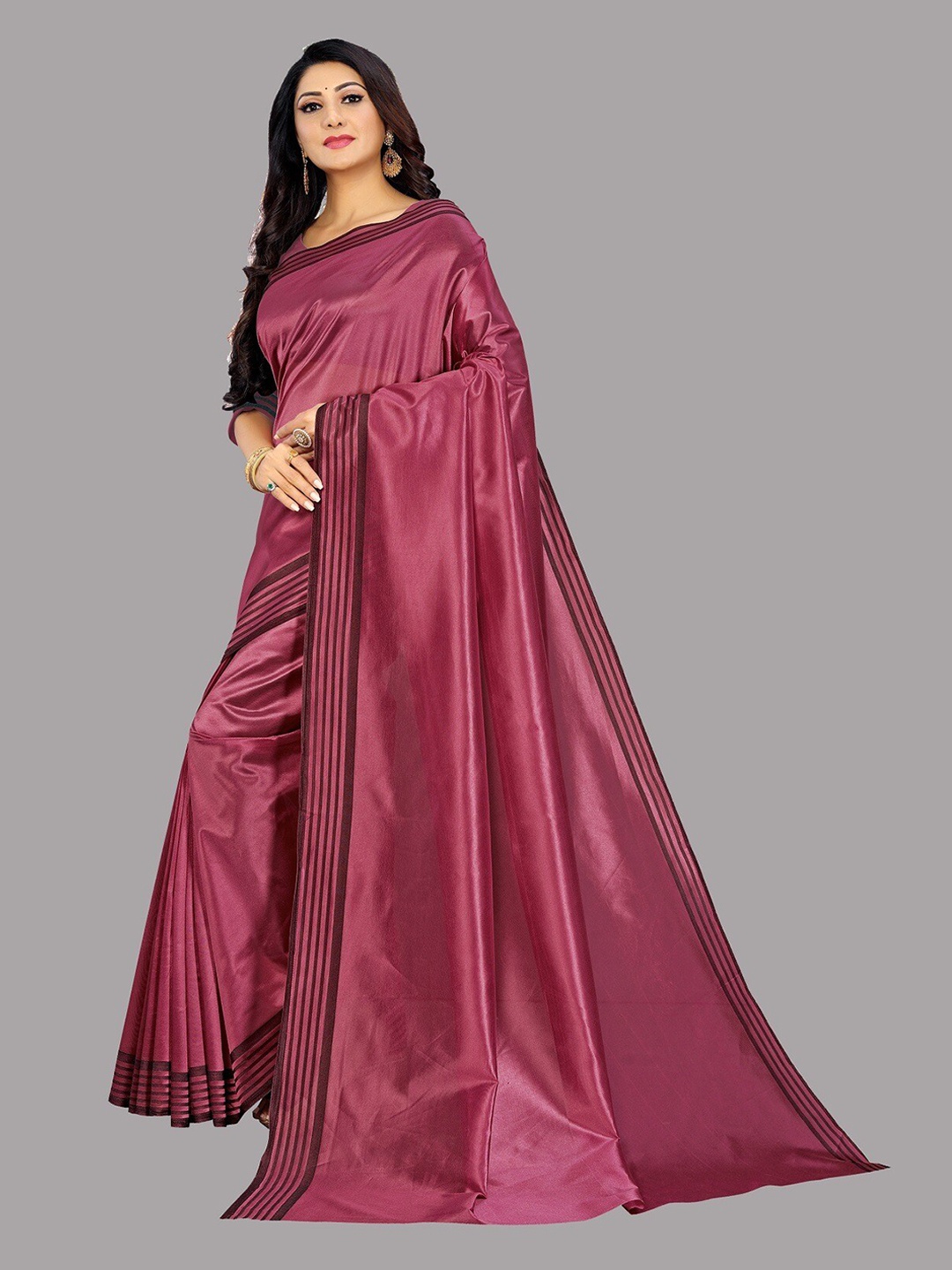 

Fashion Basket Striped Border Saree, Purple
