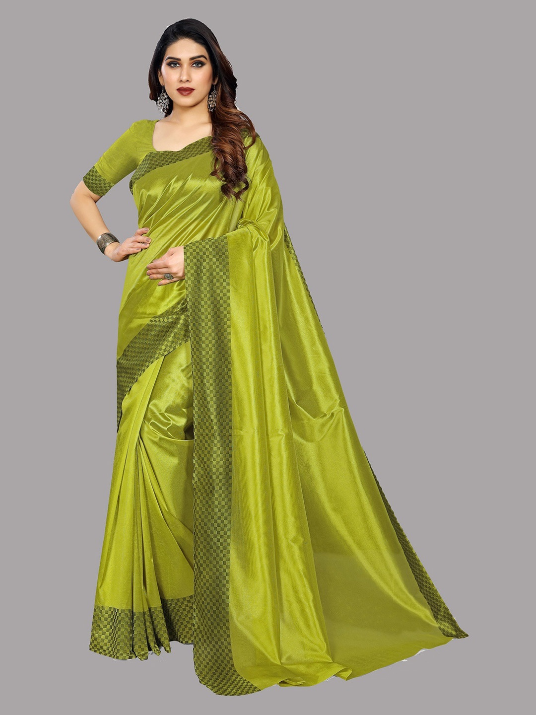 

Fashion Basket Printed Border Saree, Green