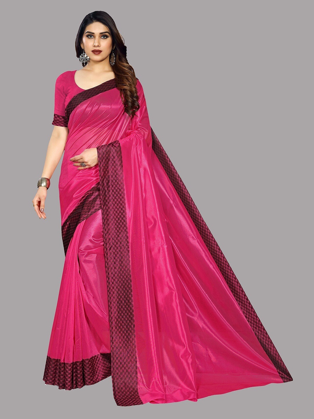 

Fashion Basket Woven Design Boarder Saree, Pink