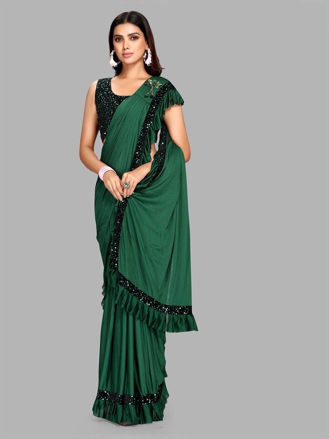 

Fashion Basket Sequinned Saree, Green