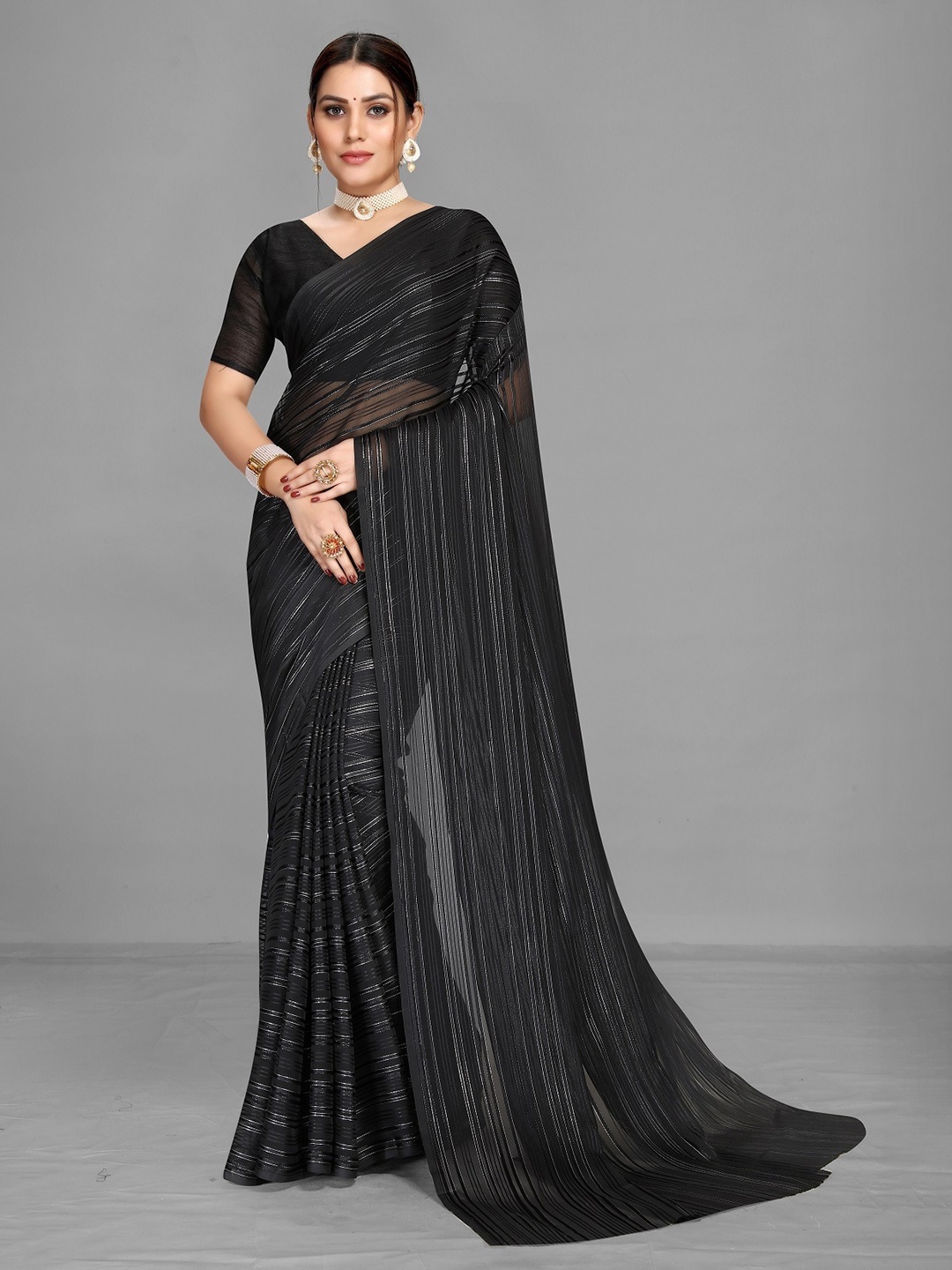 

Fashion Basket Striped Saree, Black