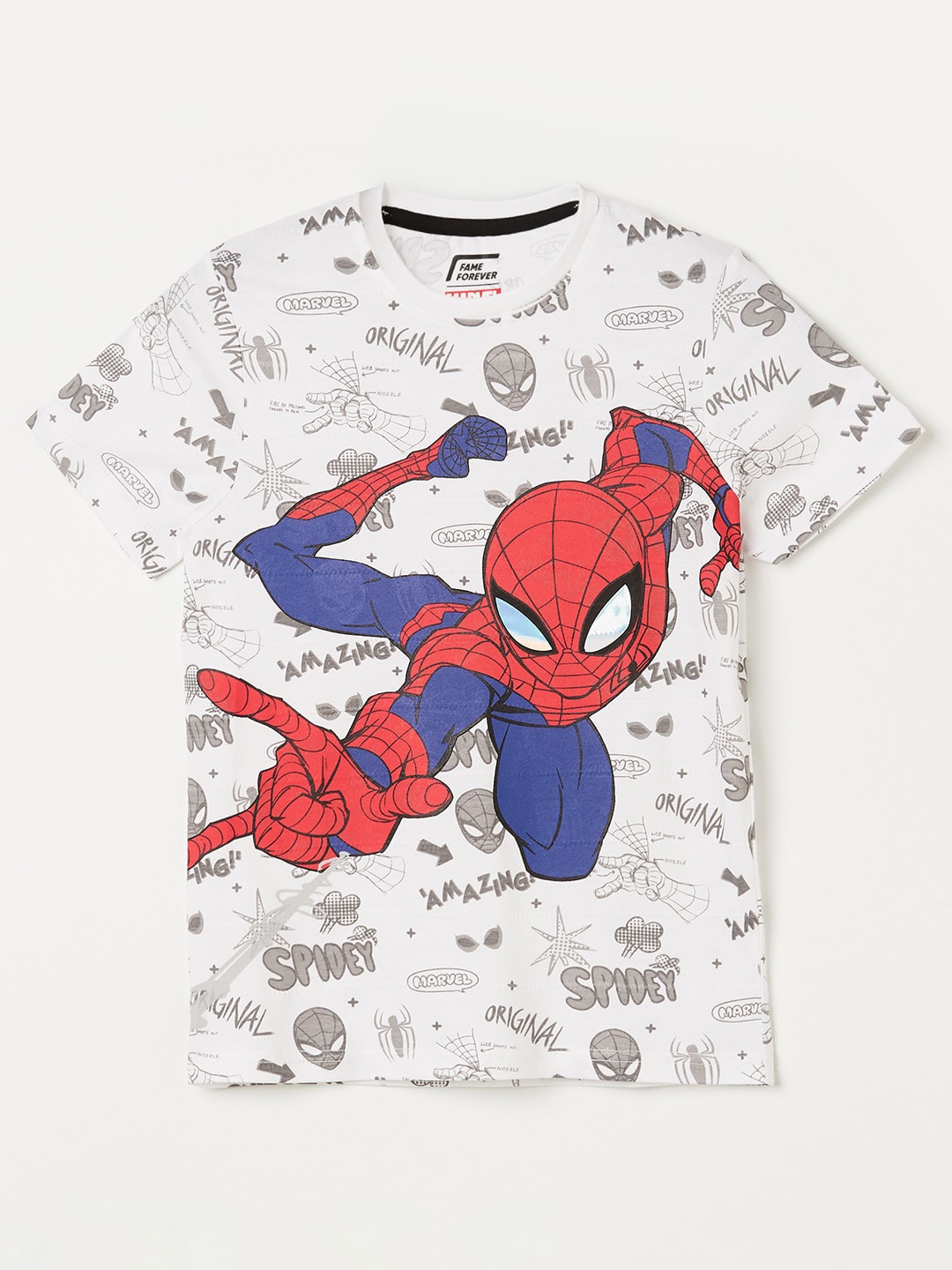 

Fame Forever by Lifestyle Boys Spider-Man Printed Cotton T-shirt, White