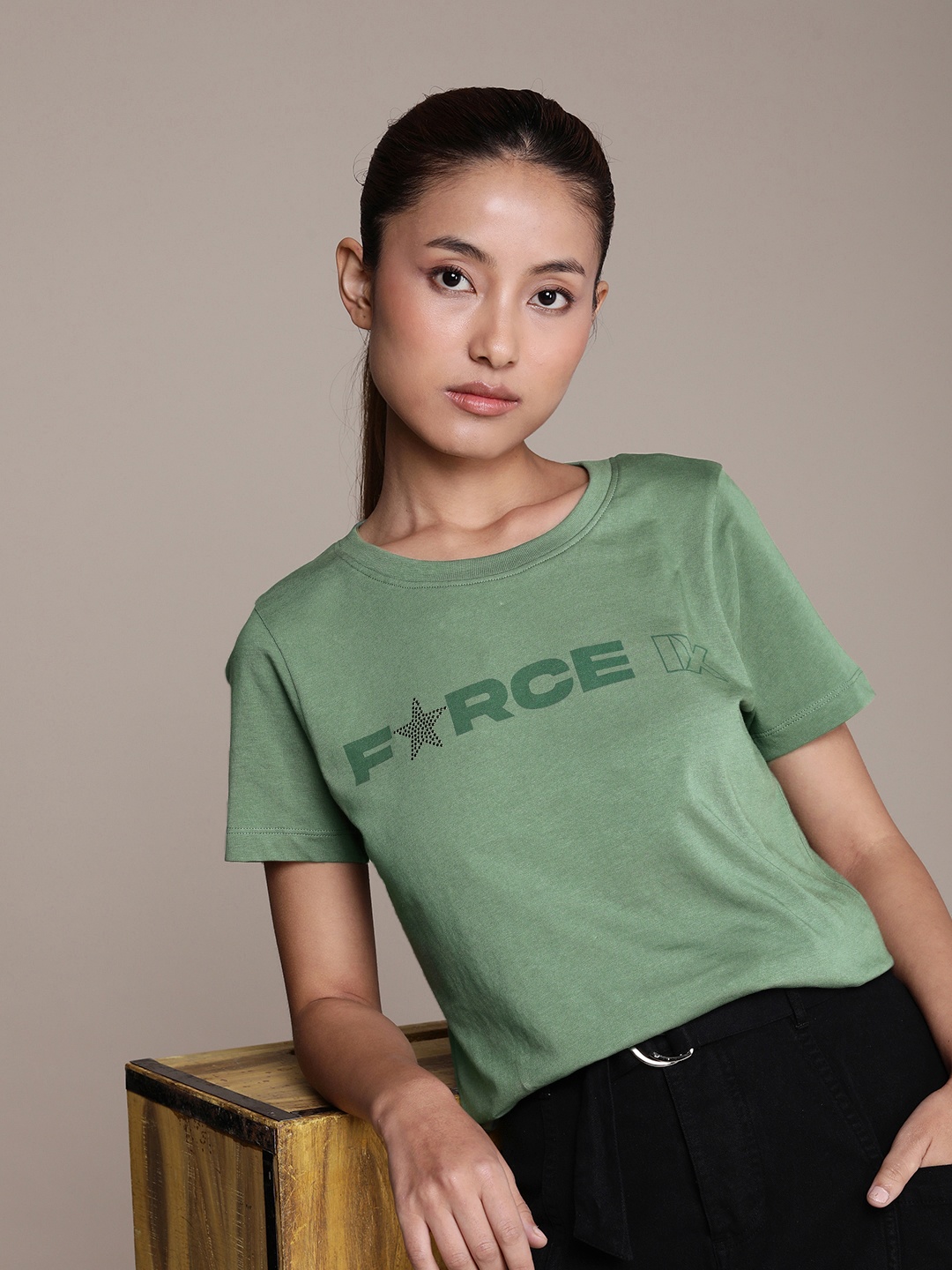 

FORCE IX Brand Logo Printed Pure Cotton T-shirt, Olive