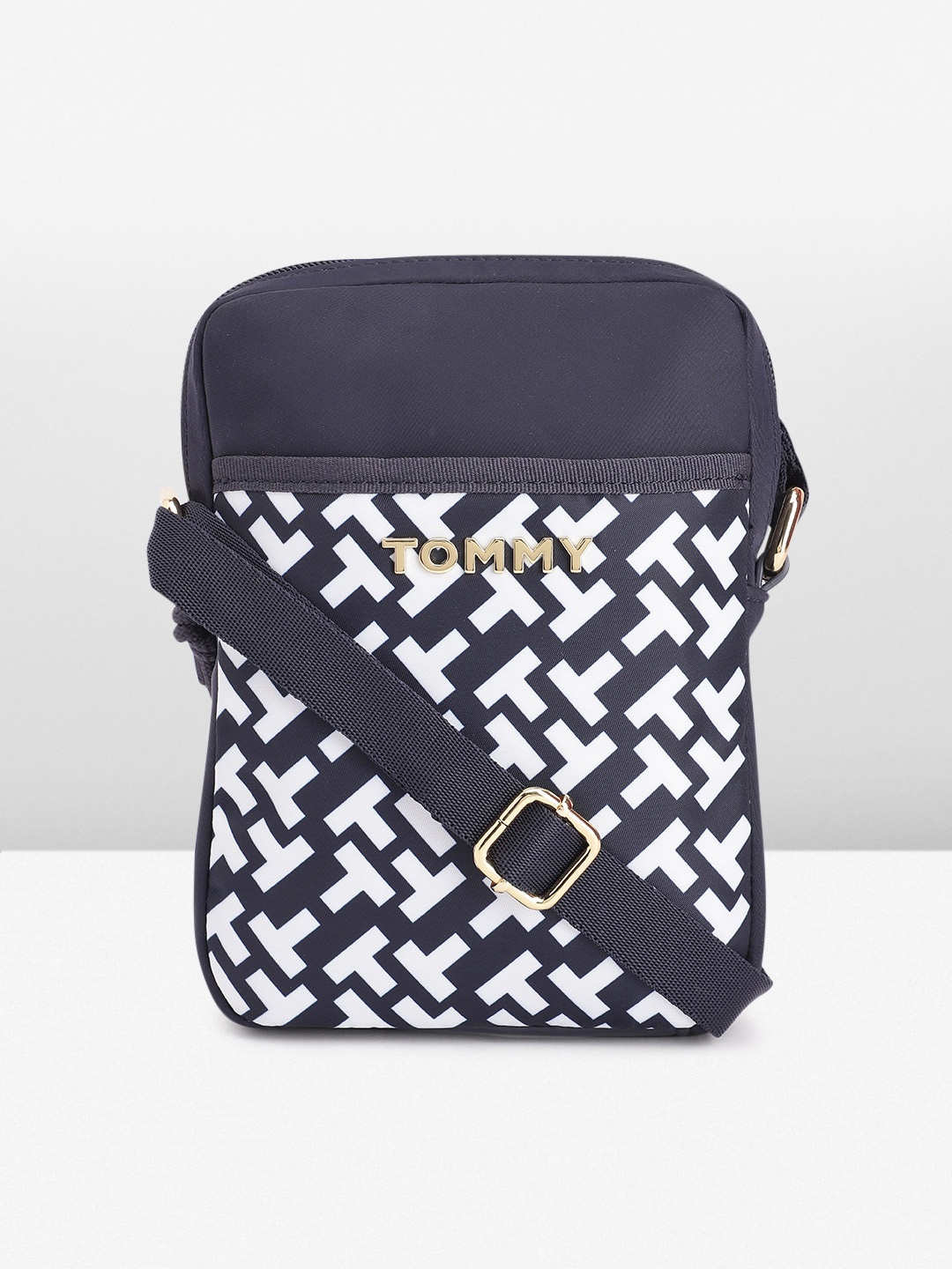 

Tommy Hilfiger Brand Logo Print Structured Sling Bag, Navy blue