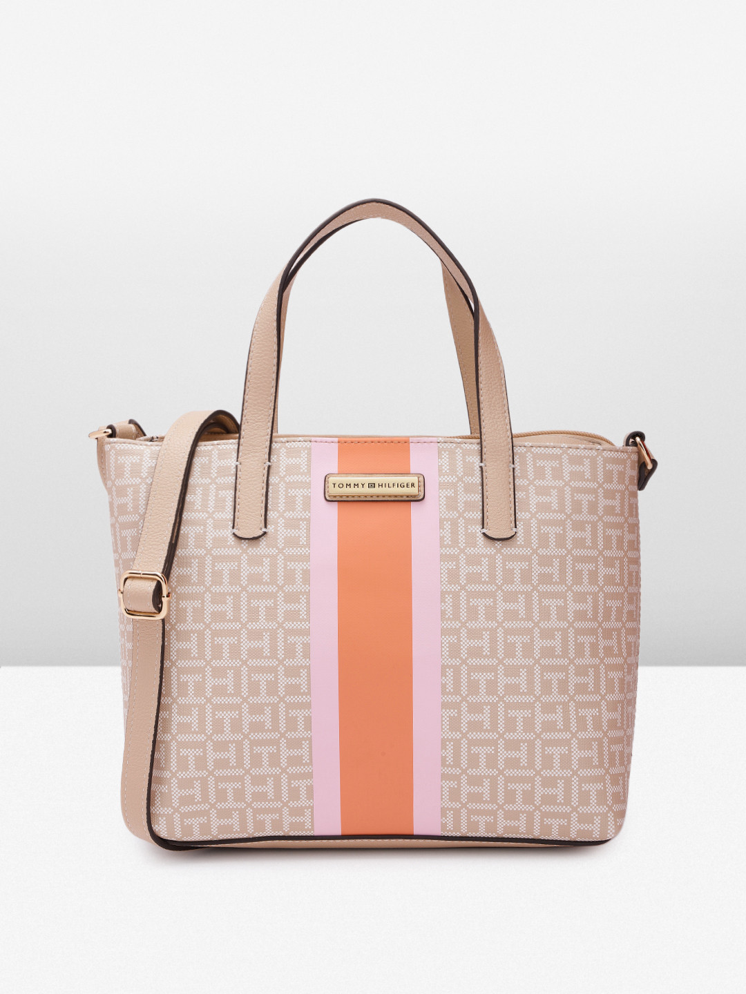 

Tommy Hilfiger AINSLEY II Brand Logo Printed Handheld Bag, Beige