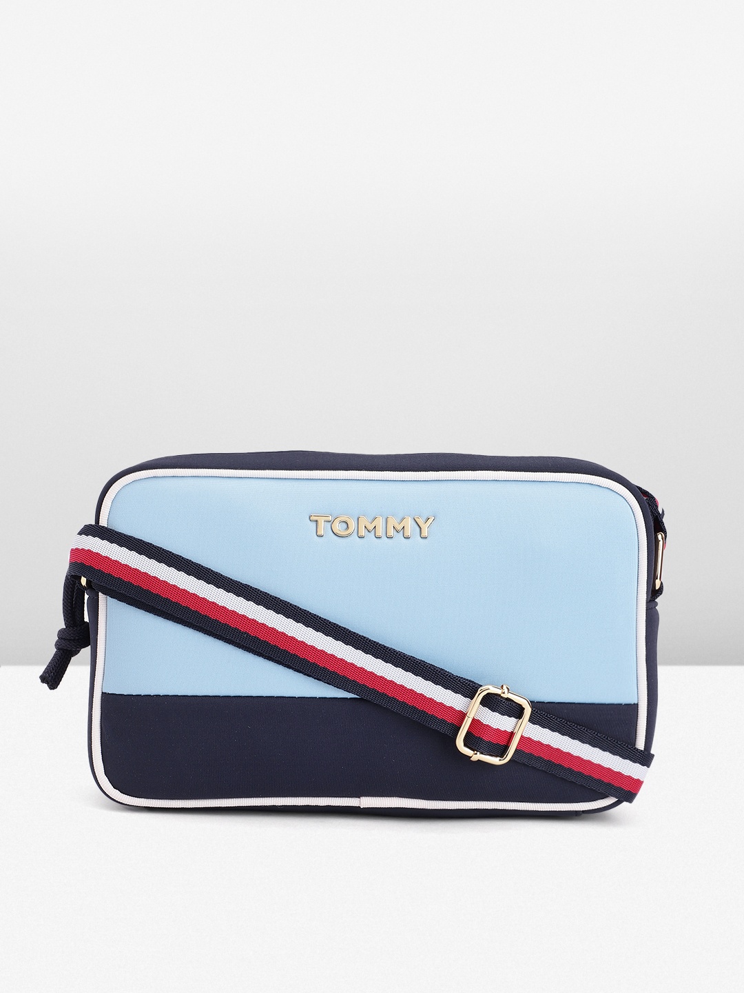 

Tommy Hilfiger Blue Colourblocked PU Structured Sling Bag