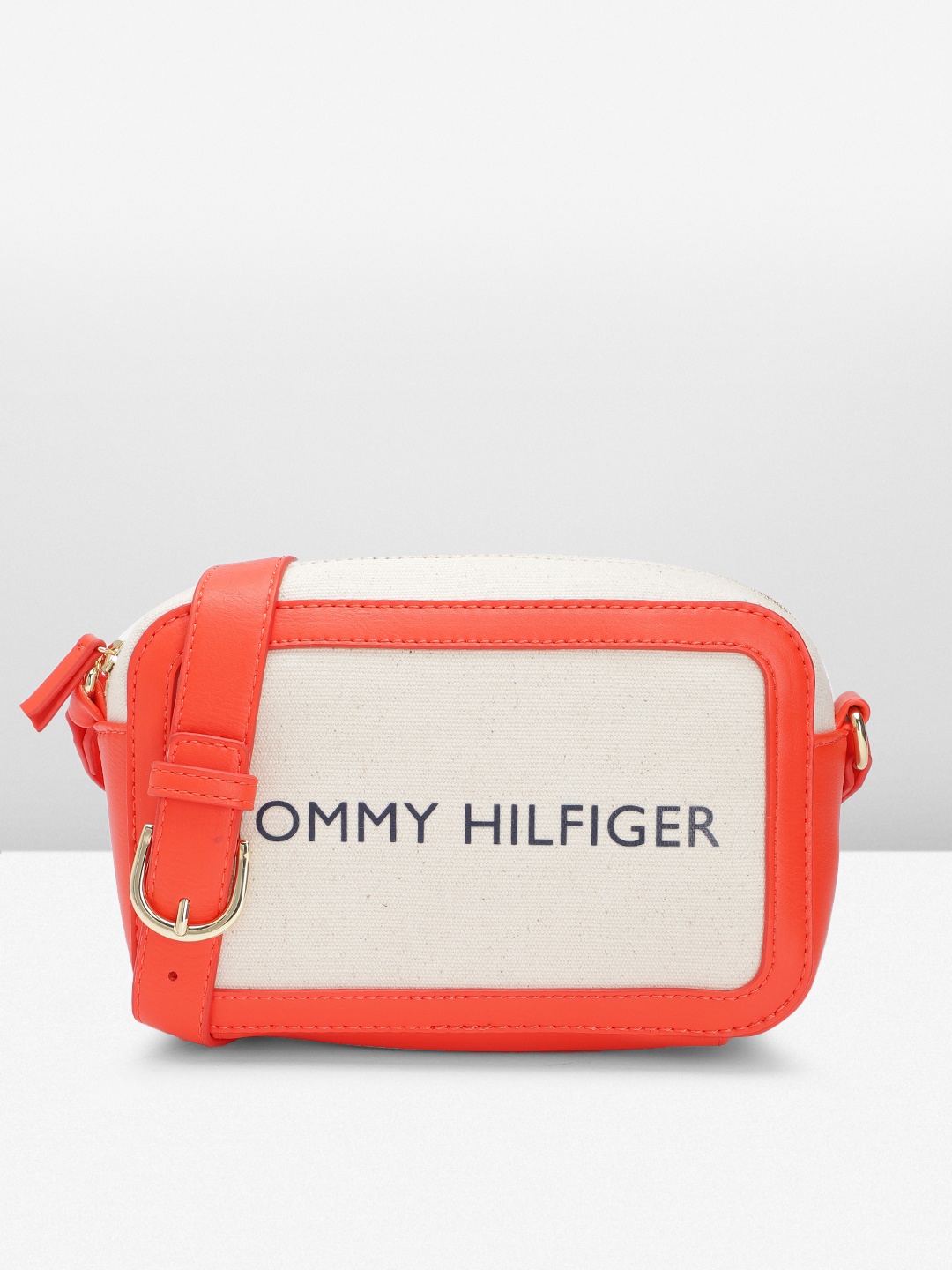 

Tommy Hilfiger Brand Logo Printed Structured Sling Bag, White