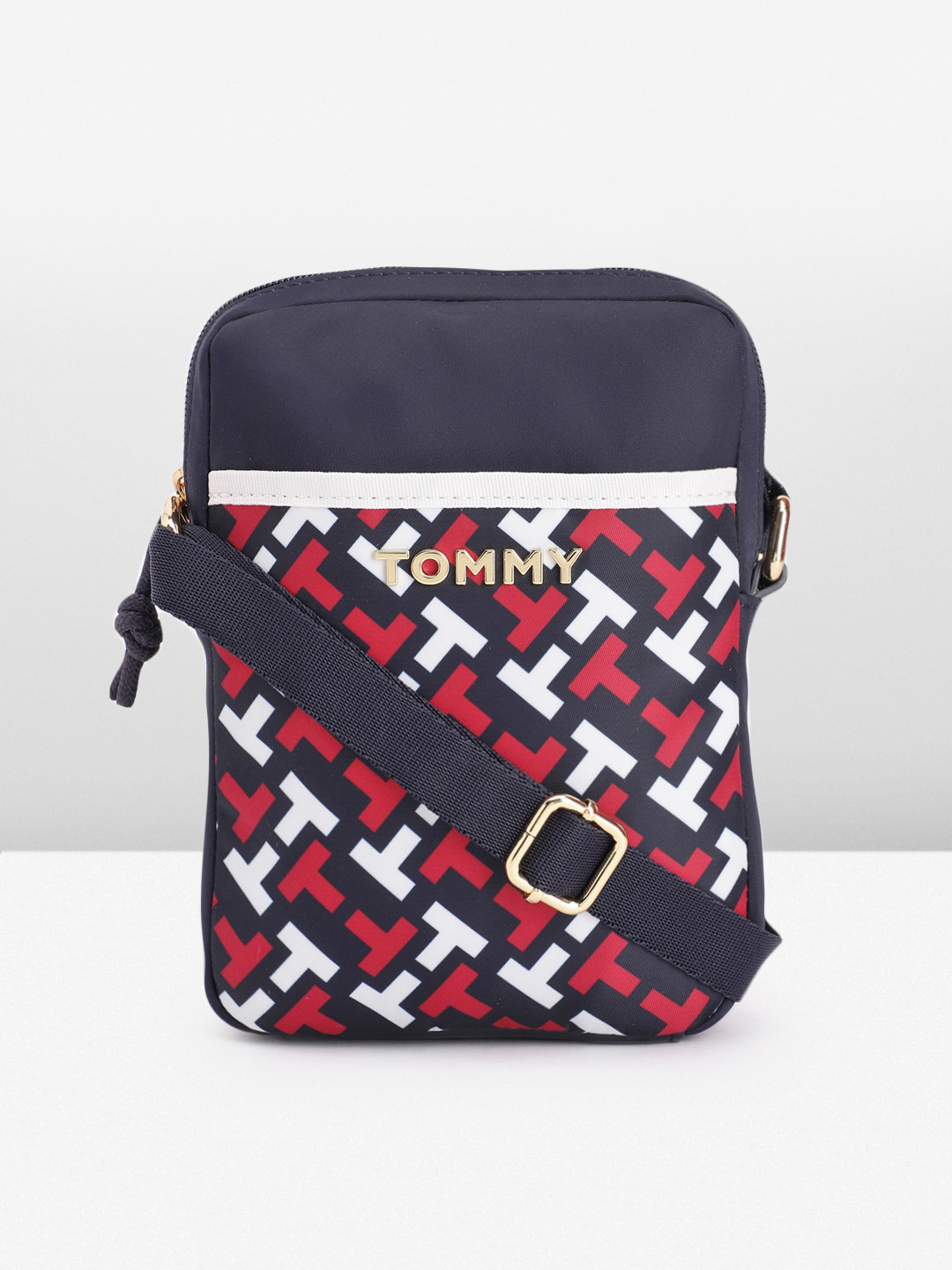 

Tommy Hilfiger Brand Logo Print Structured Sling Bag, Navy blue