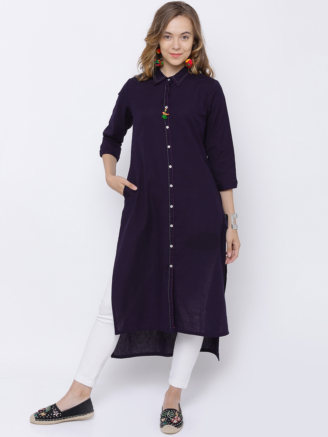 

Vishudh Women Navy Blue Solid Straight Kurta