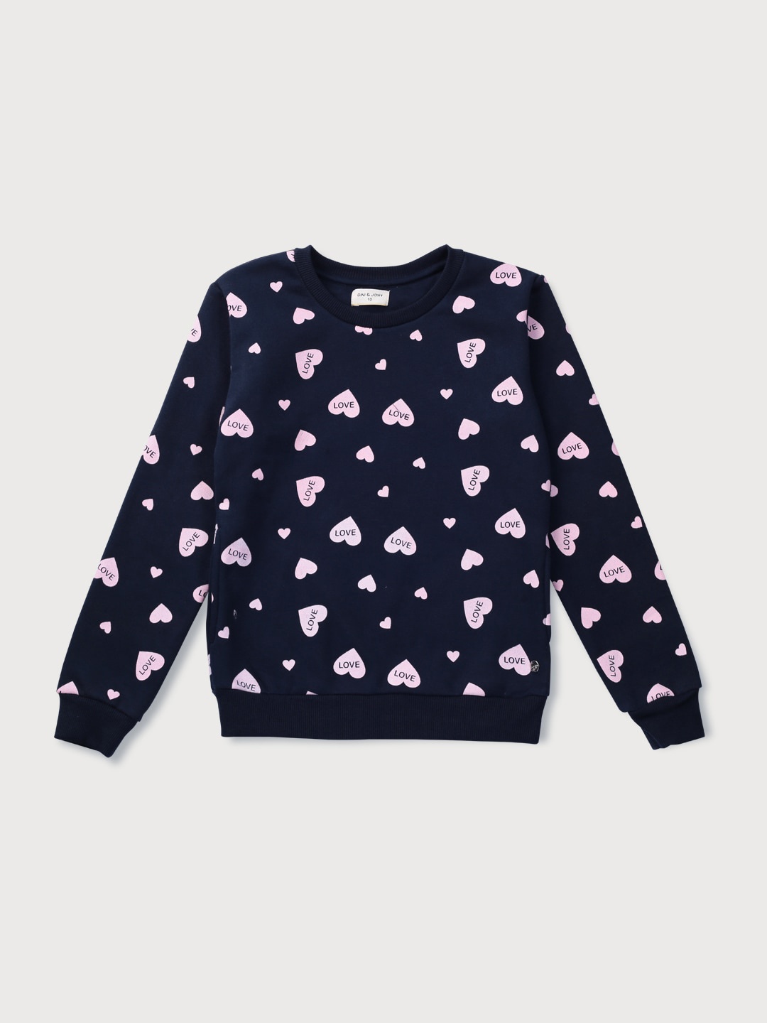 

Gini and Jony Girls Printed Cotton Sweatshirt, Navy blue