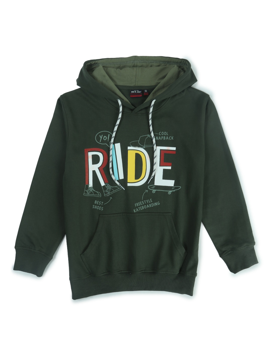 

Gini and Jony Boys Alphanumeric Printed Hooded Pullover Sweatshirt, Green