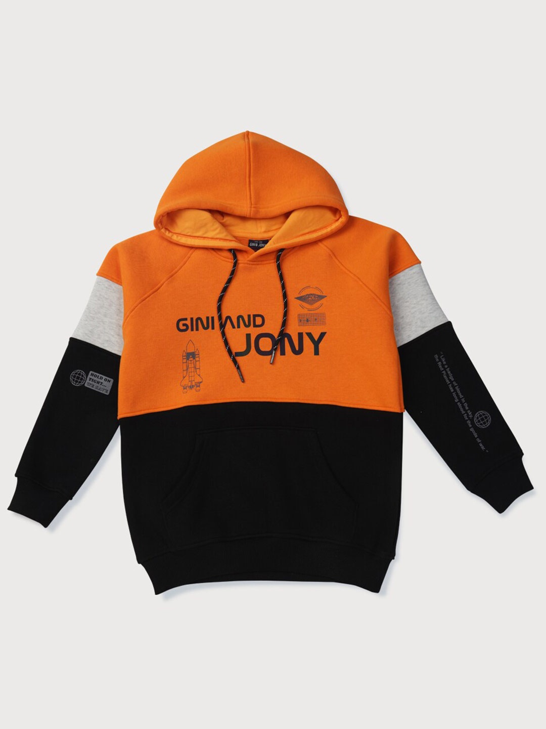 

Gini and Jony Boys Colourblocked Hooded Fleece Pullover Sweatshirt, Orange