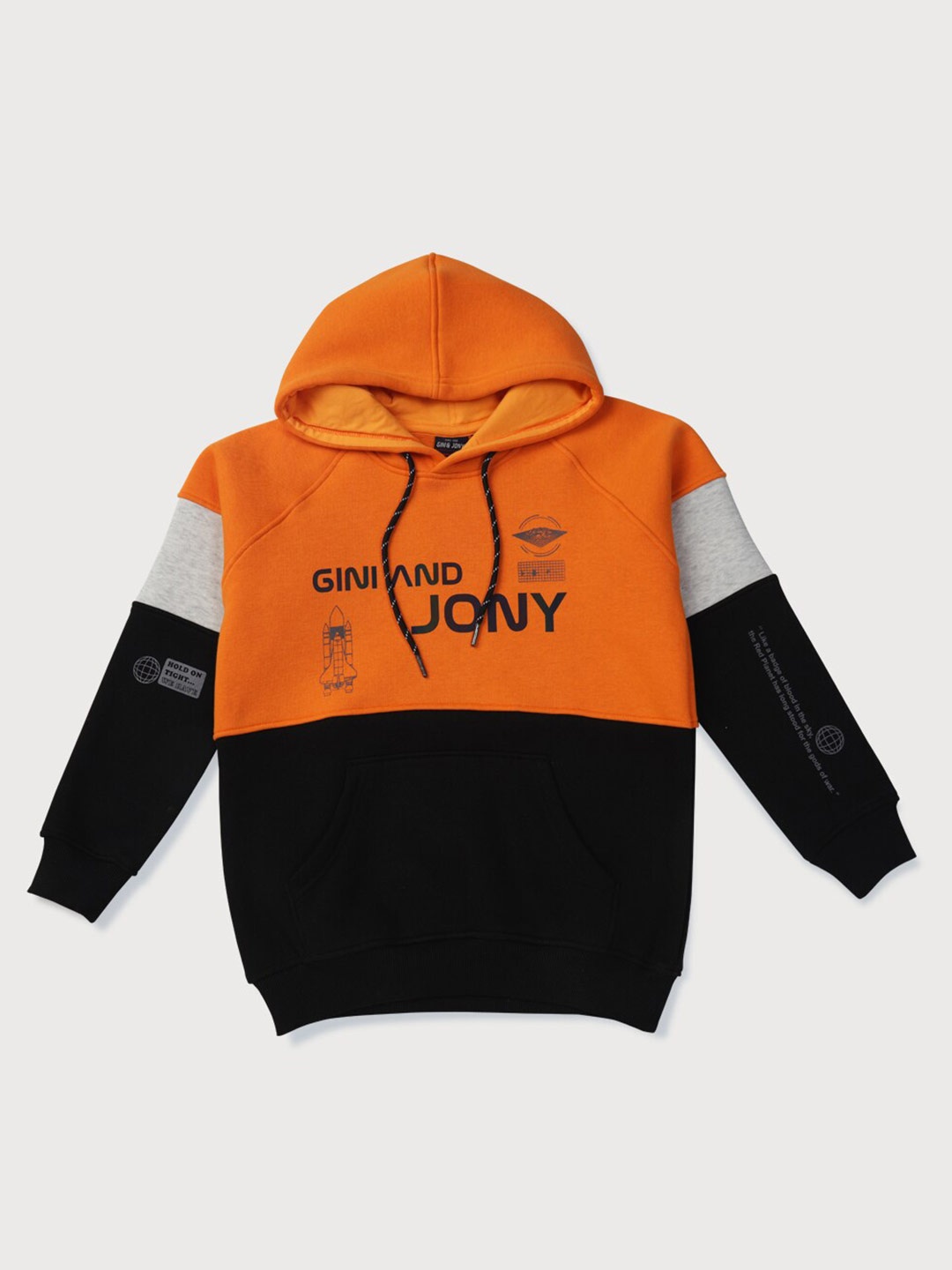 

Gini and Jony Boys Colourblocked Hooded Fleece Pullover Sweatshirt, Orange