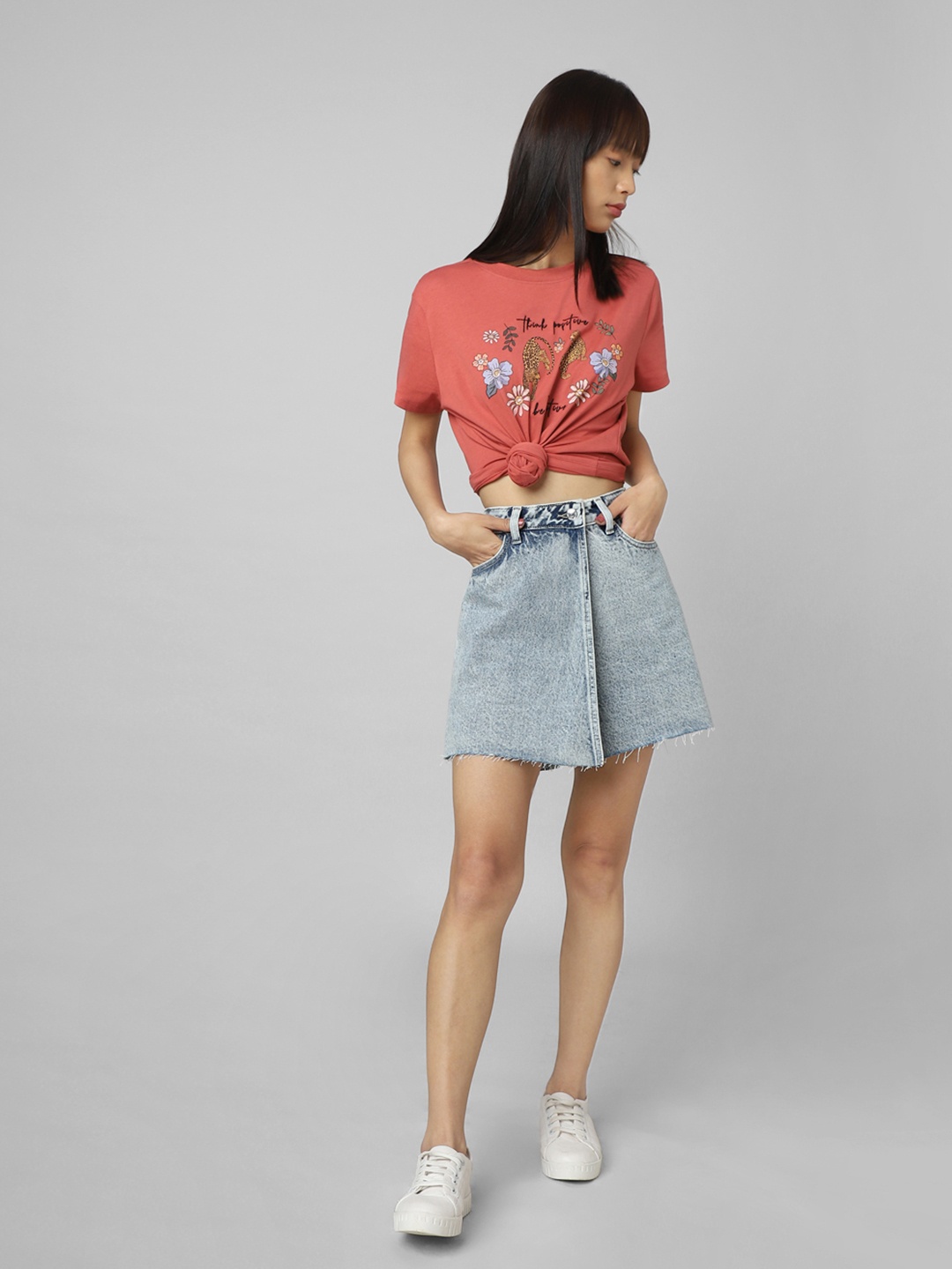 

ONLY Women Ripped Cotton Short Denim Skort, Blue