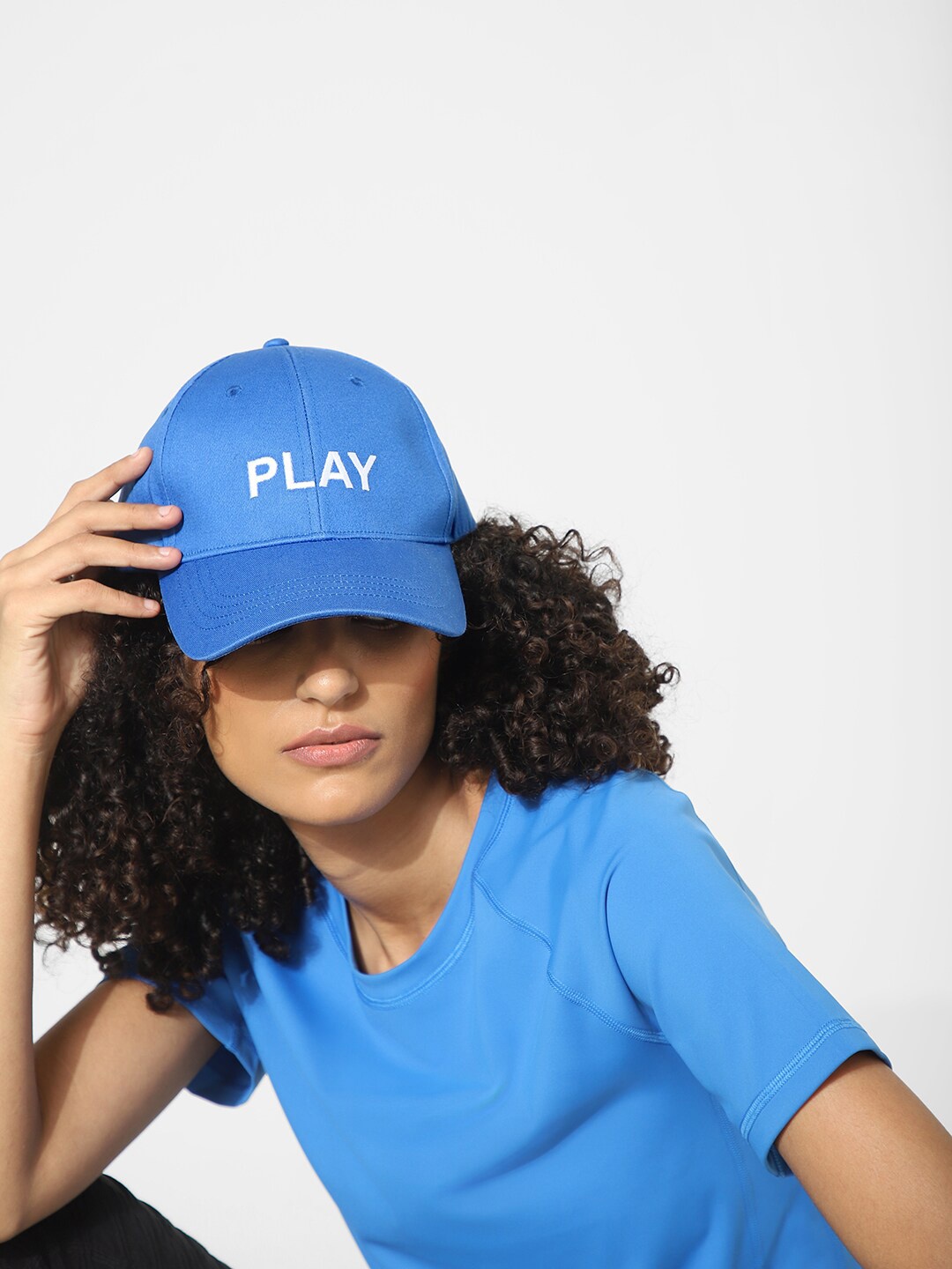 

ONLY Women Embroidered Cotton Baseball Cap, Blue