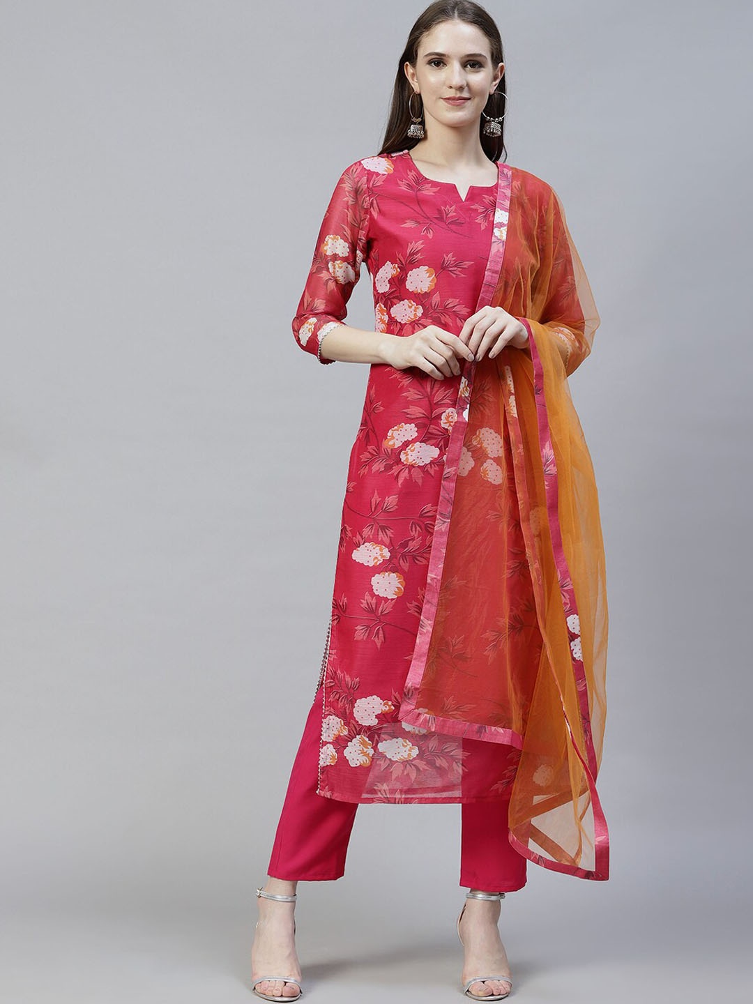 

KALINI Women Floral Printed Kurta with Trousers & With Dupatta, Pink