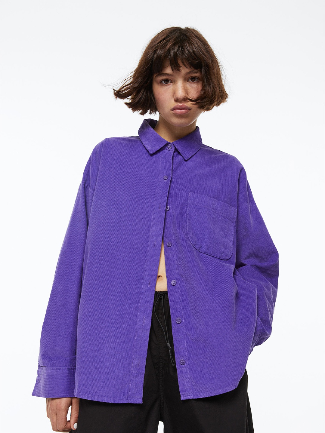 

H&M Women Oversized Corduroy Shirt, Purple