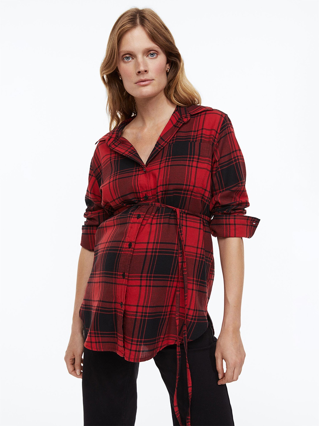 

H&M Women MAMA Cotton Shirt, Red