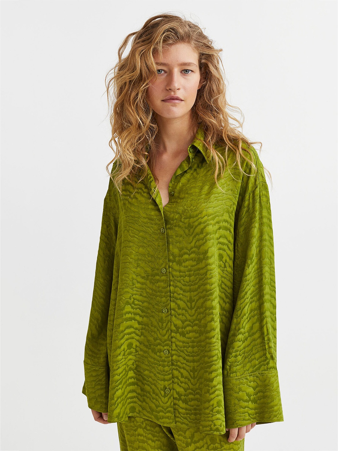 

H&M Women Patterned Viscose Shirt, Green