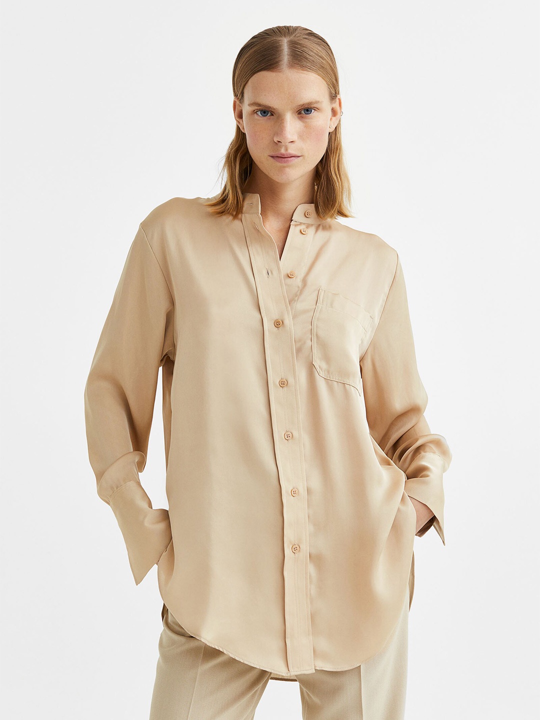 

H&M Women Oversized Shirt, Beige