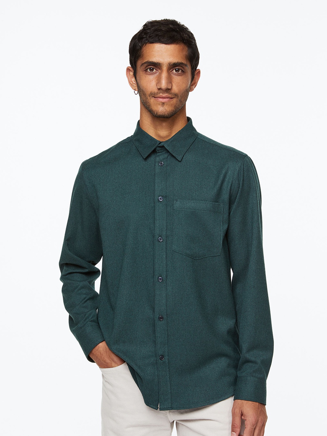 

H&M Men Regular Fit Twill Shirt, Green