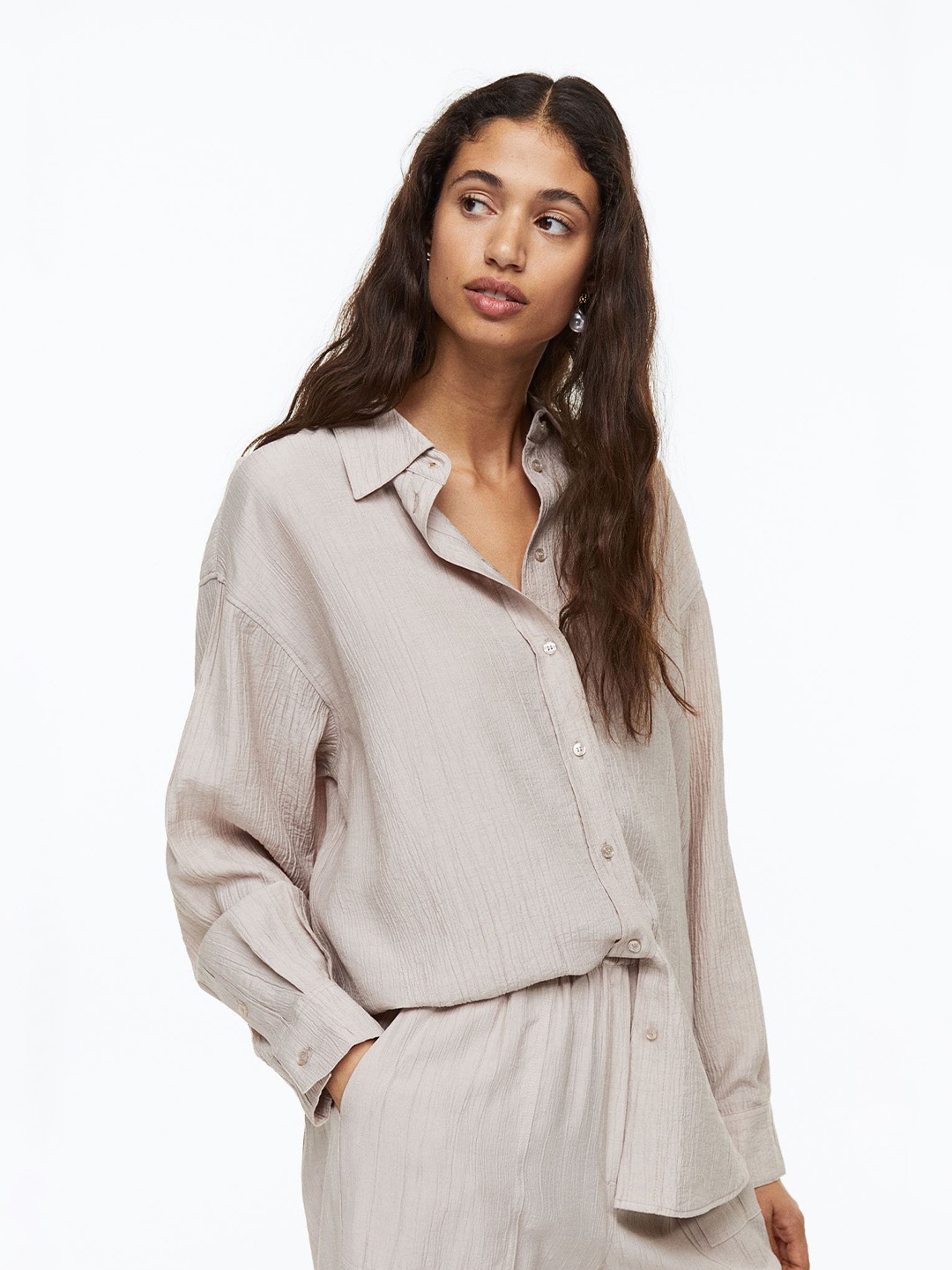 

H&M Women Crinkled Shirt, Beige