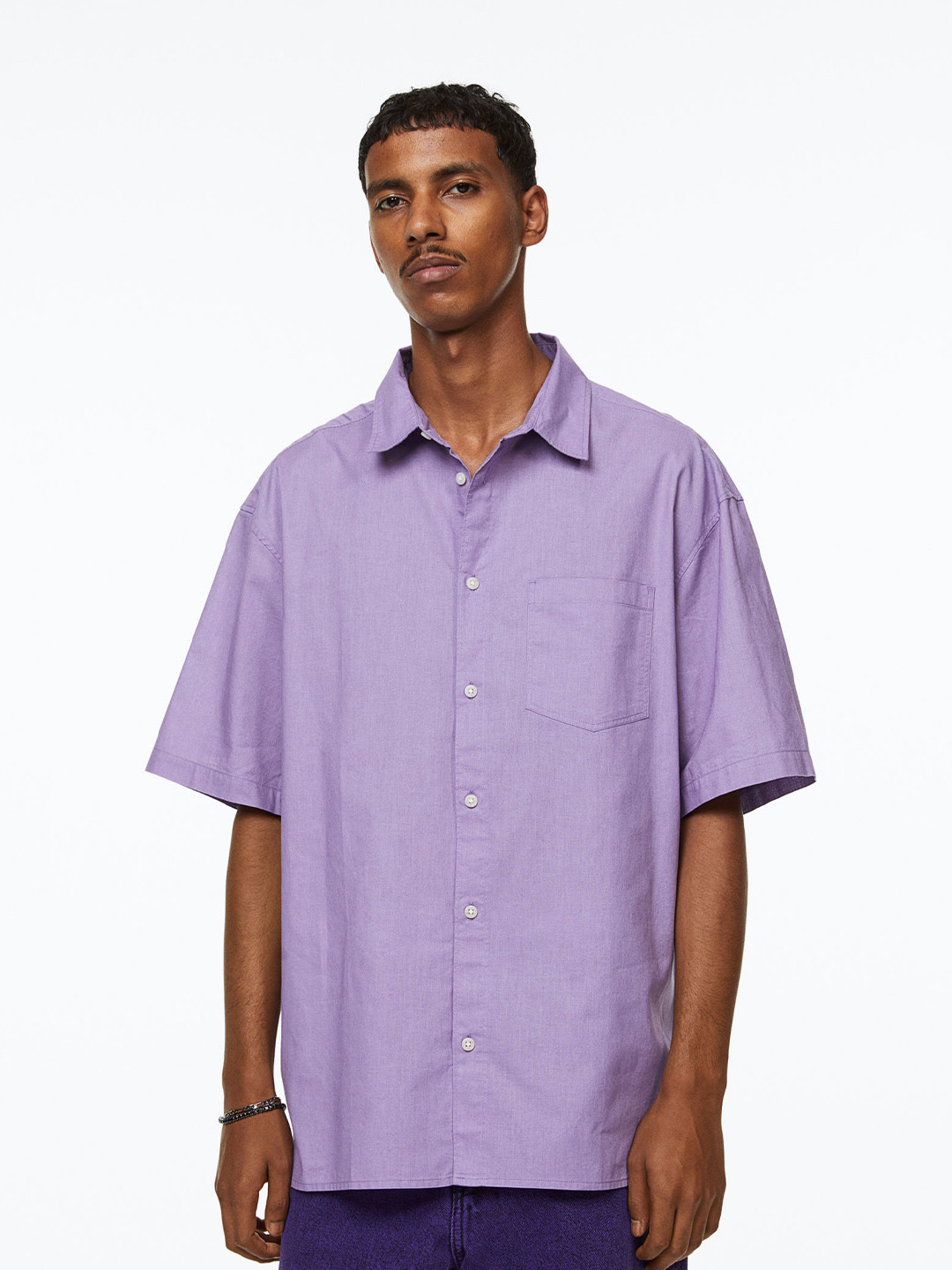 

H&M Men Relaxed Fit Short-Sleeved Shirt, Purple