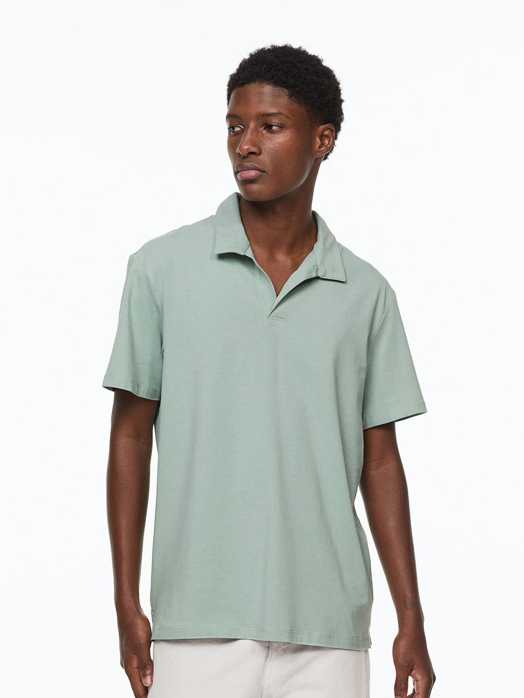 

H&M Men Regular Fit Cotton Polo Shirt, Green
