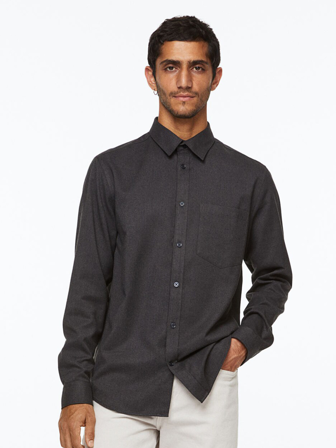

H&M Men Regular Fit Twill Shirt, Black