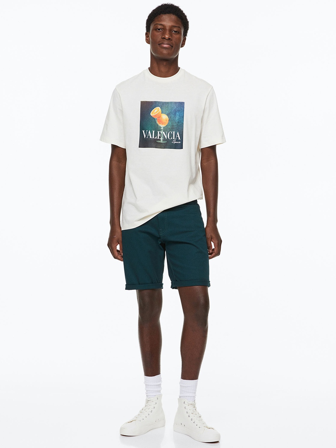 

H&M Men Slim Fit Cotton Twill Shorts, Green