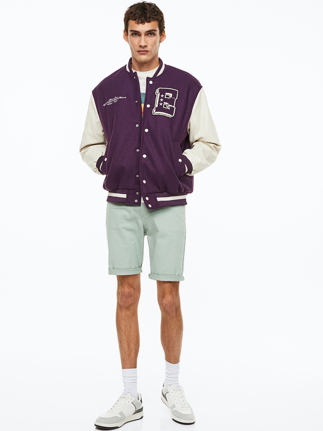 

H&M Men Slim Fit Cotton Twill Shorts, Sea green