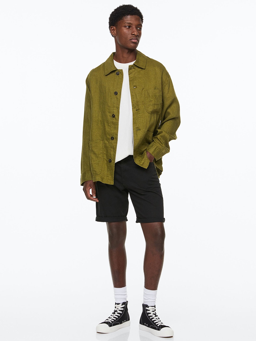 

H&M Men Slim Fit Cotton Twill Shorts, Black