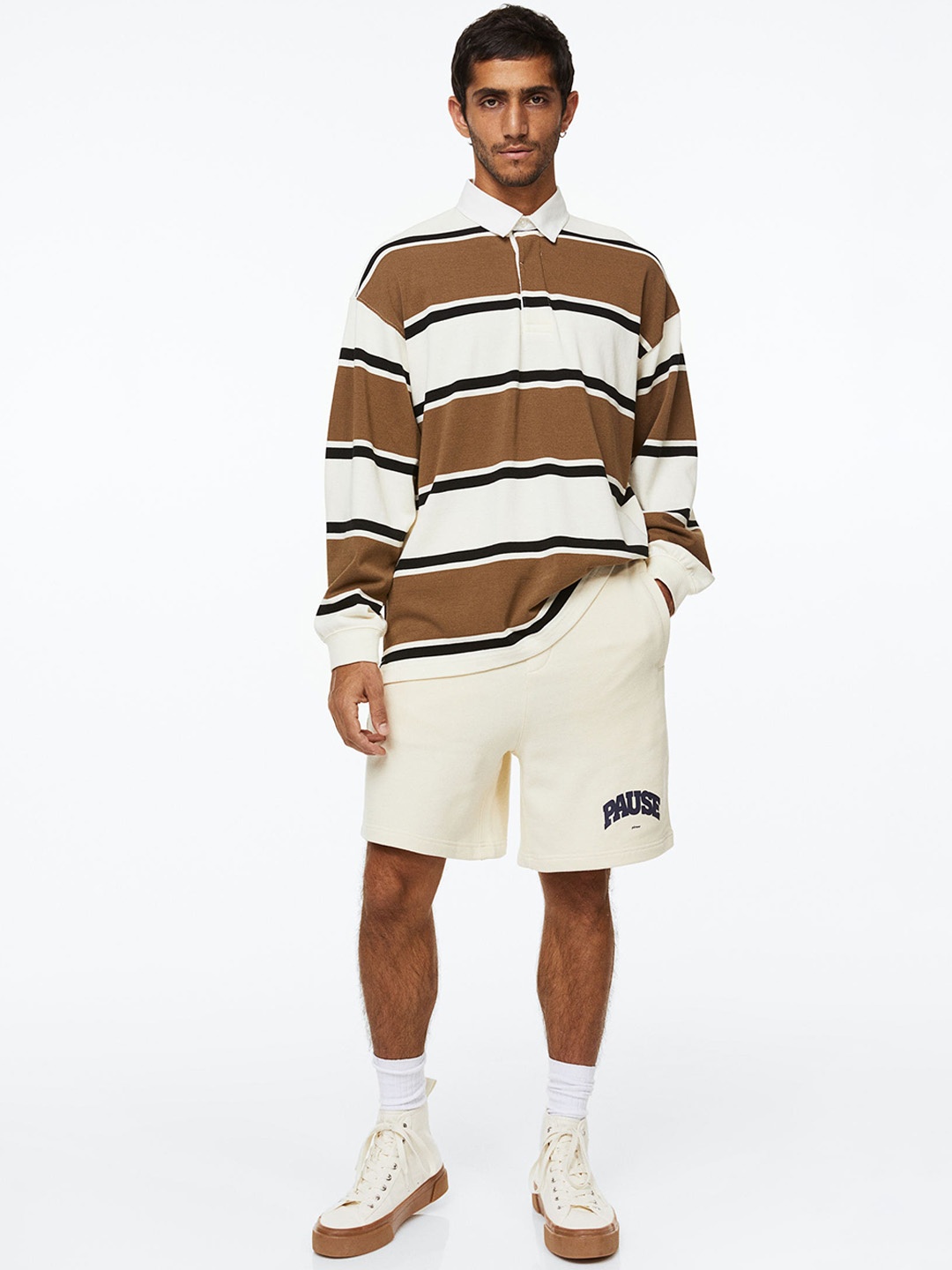 

H&M Men Relaxed Fit Cotton Sweatshorts, White