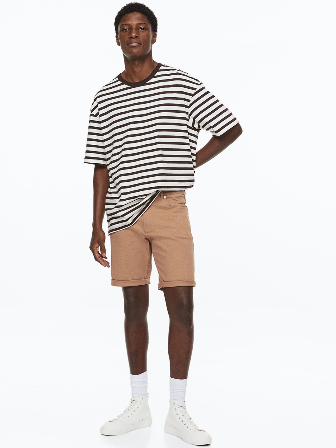 

H&M Men Slim Fit Cotton Twill Shorts, Beige