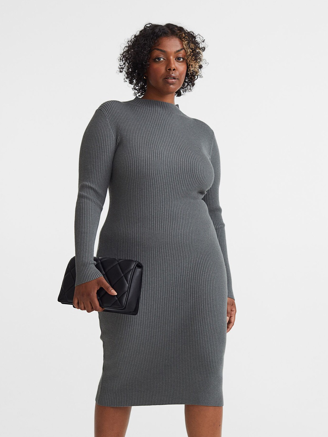 

H&M Women Plus Size Rib-Knit Dress, Grey