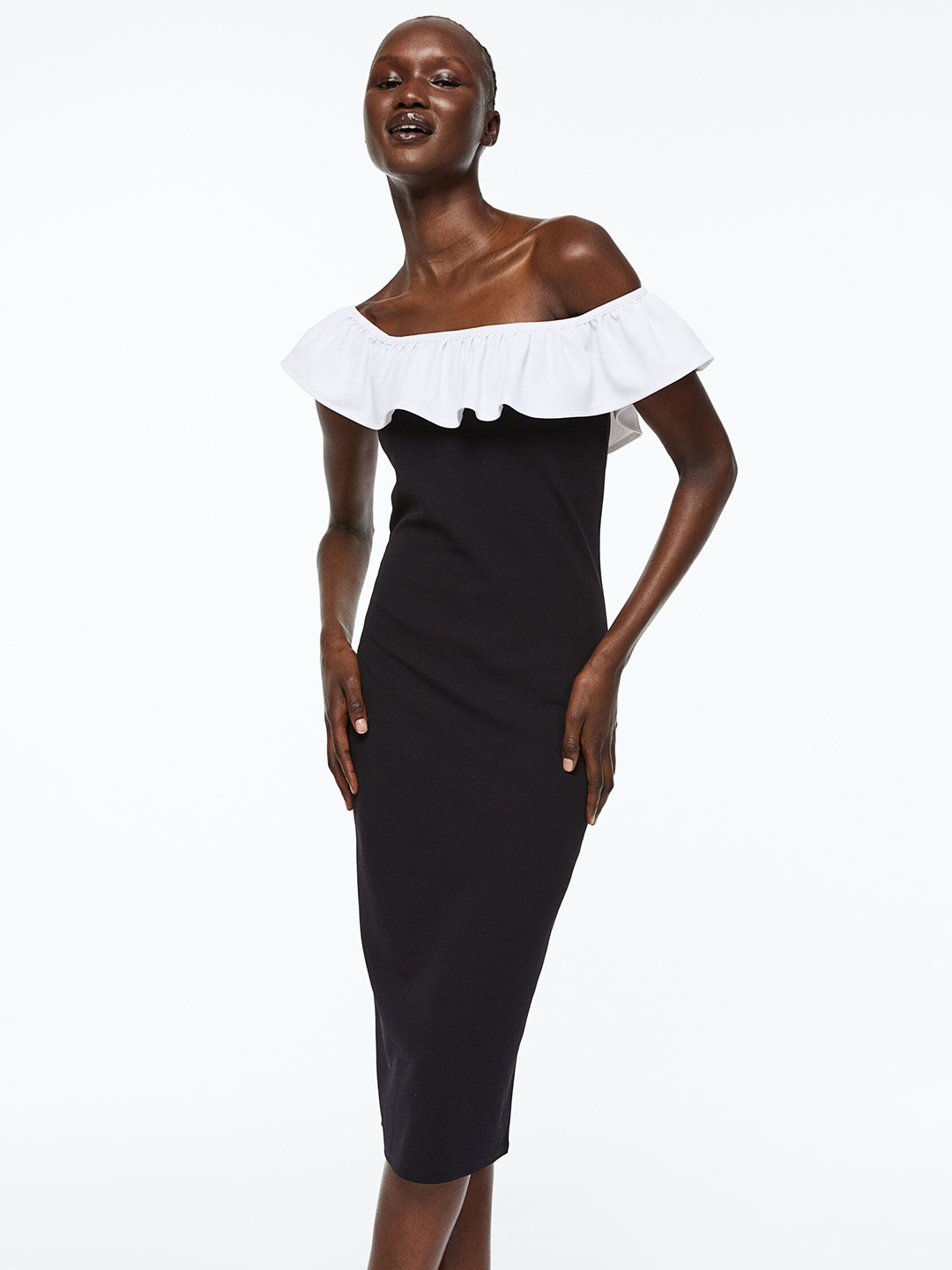 

H&M Flounced Off-the-Shoulder Dress, Black
