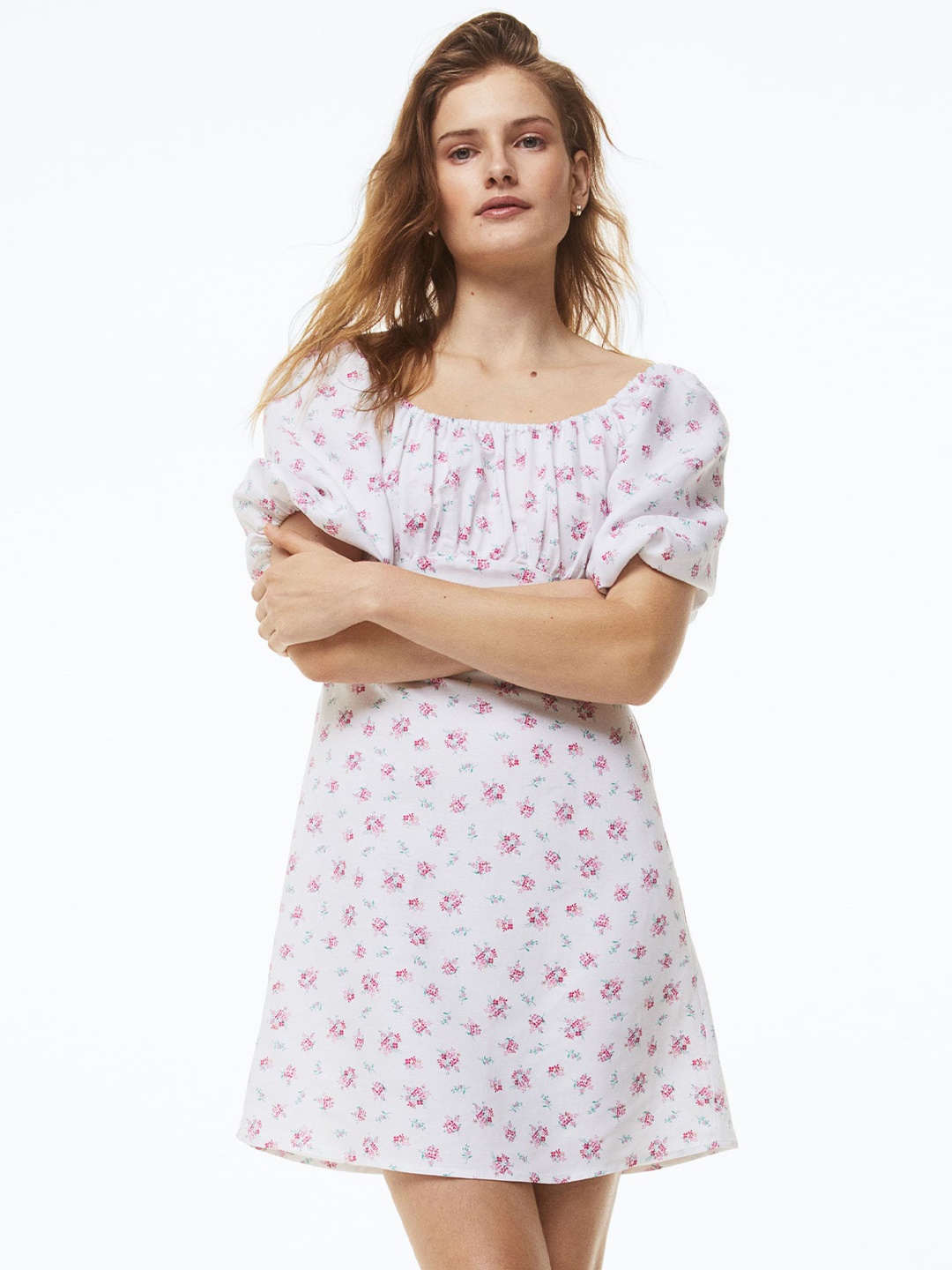 

H&M Puff-Sleeved Dress, White