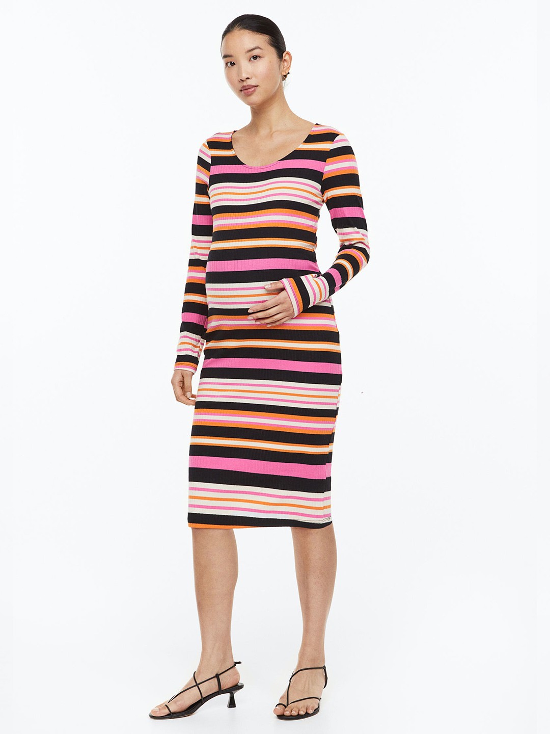 

H&M MAMA Ribbed Jersey Dress, Pink