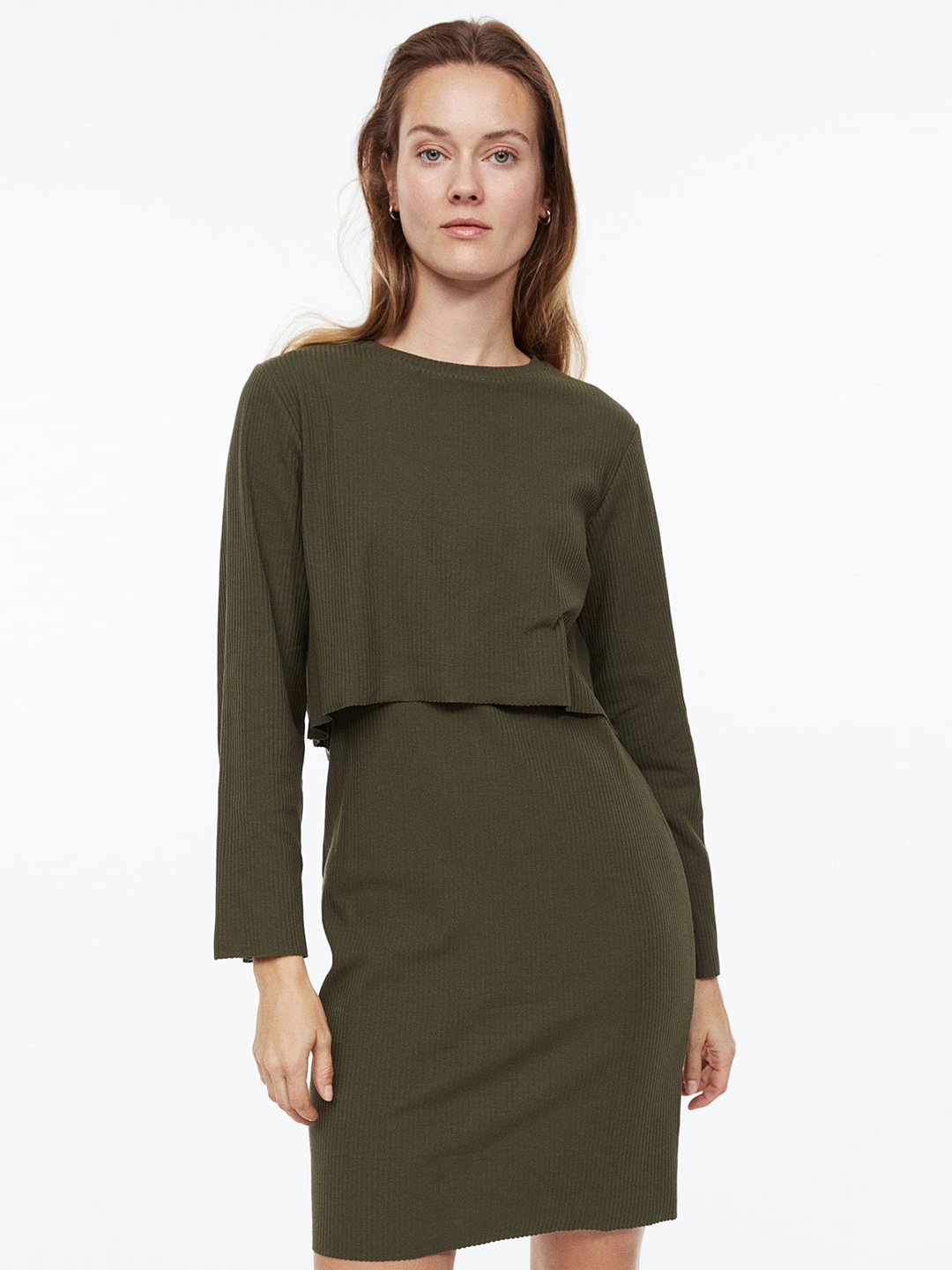 

H&M MAMA Ribbed Nursing Dress, Olive