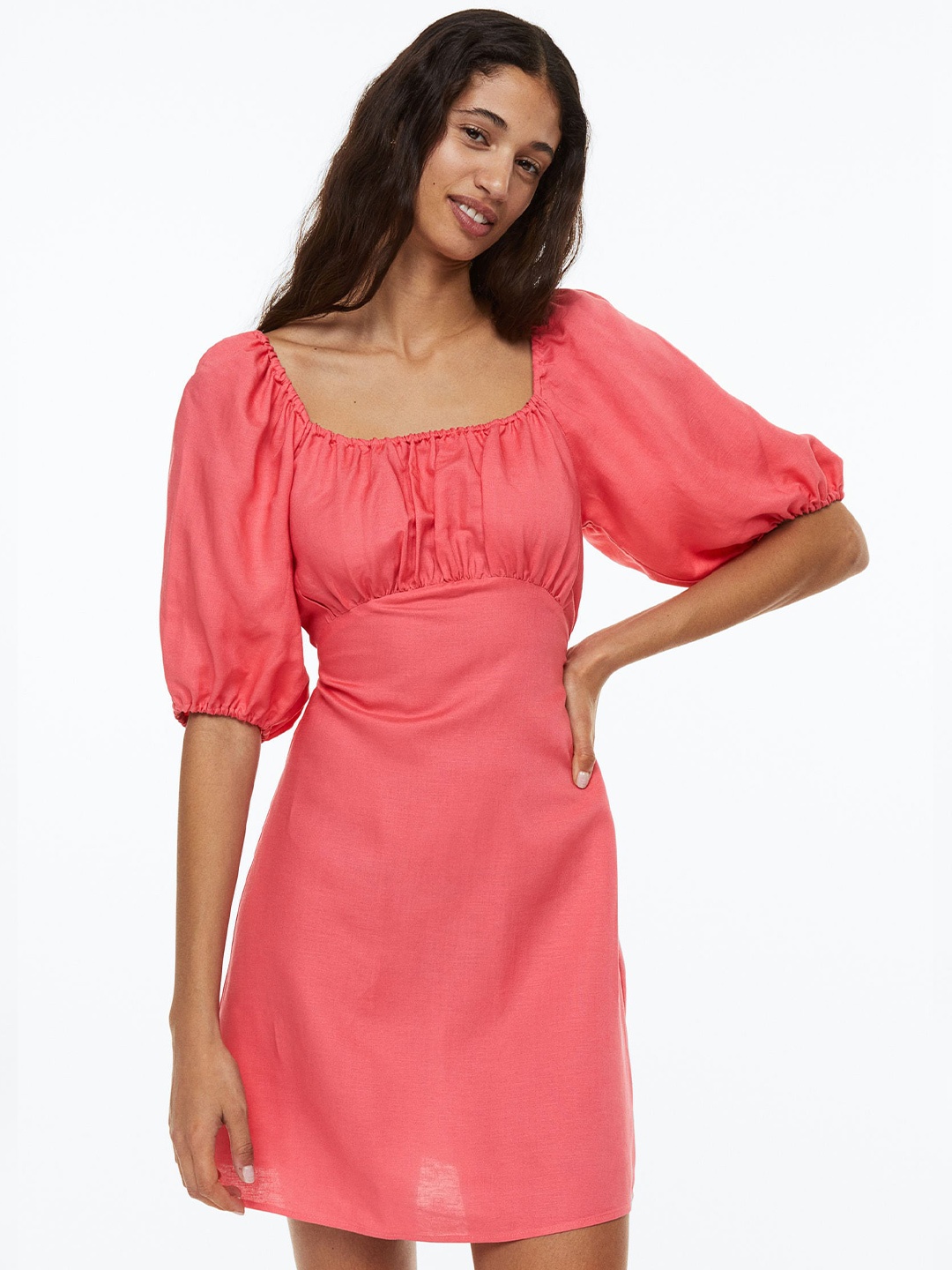 

H&M Puff-Sleeved Dress, Pink